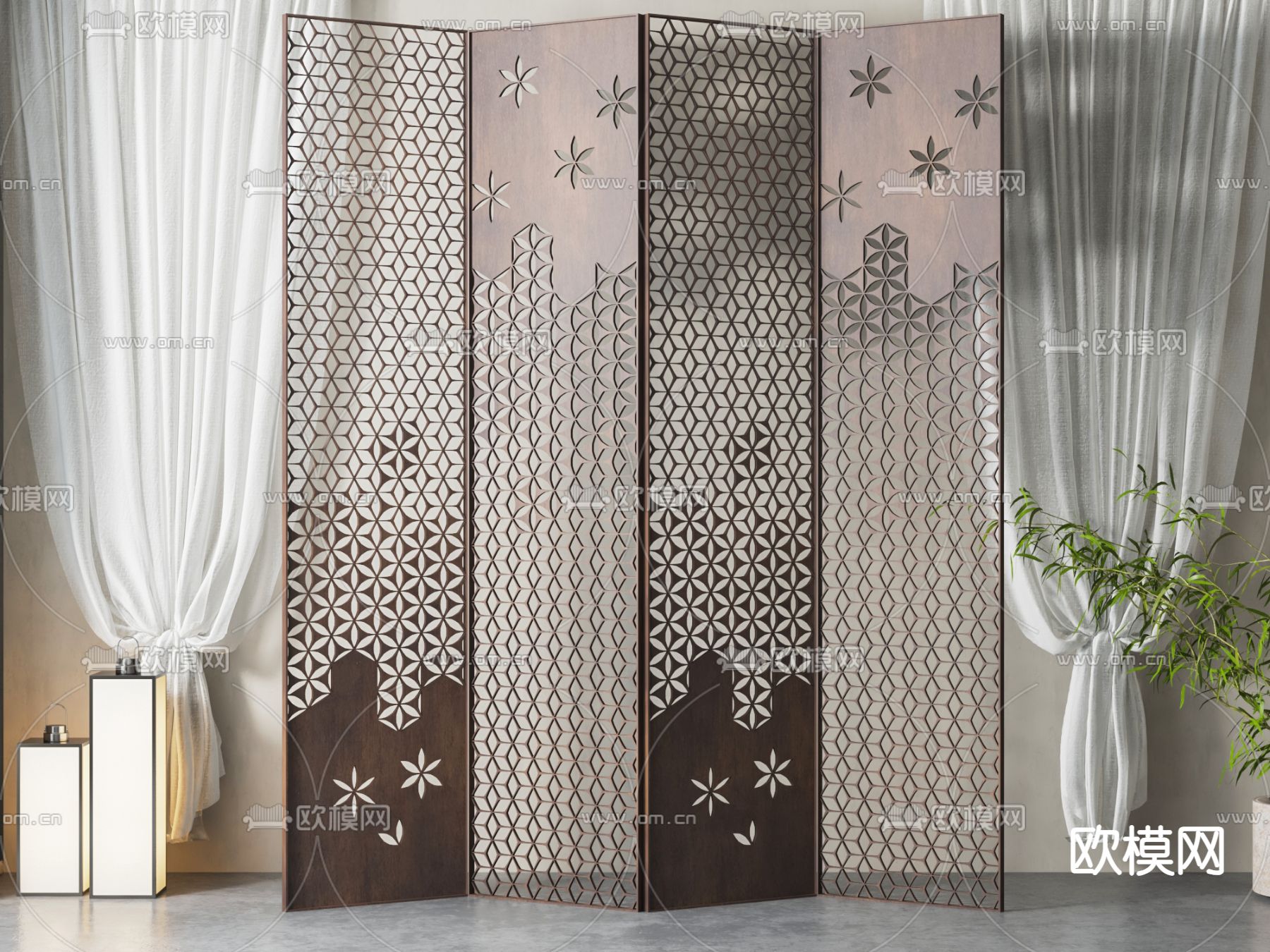 新中式屏风 隔断3d模型下载
