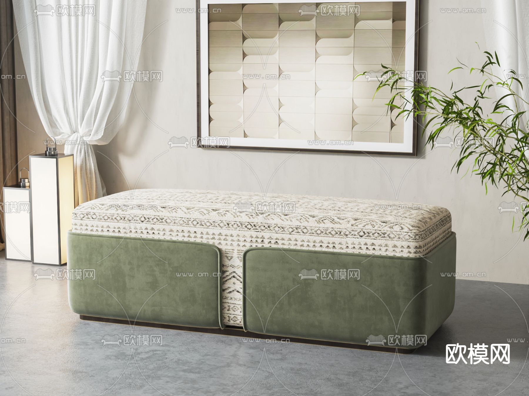 简欧脚踏 床尾凳 沙发凳3d模型下载