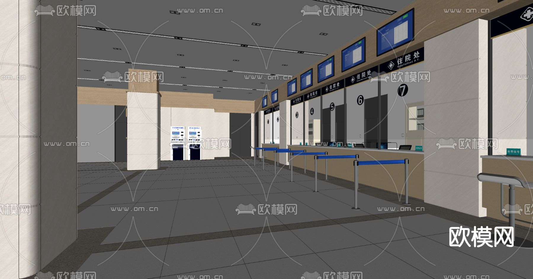 医院大厅 收费窗口su模型下载（渲染图2）