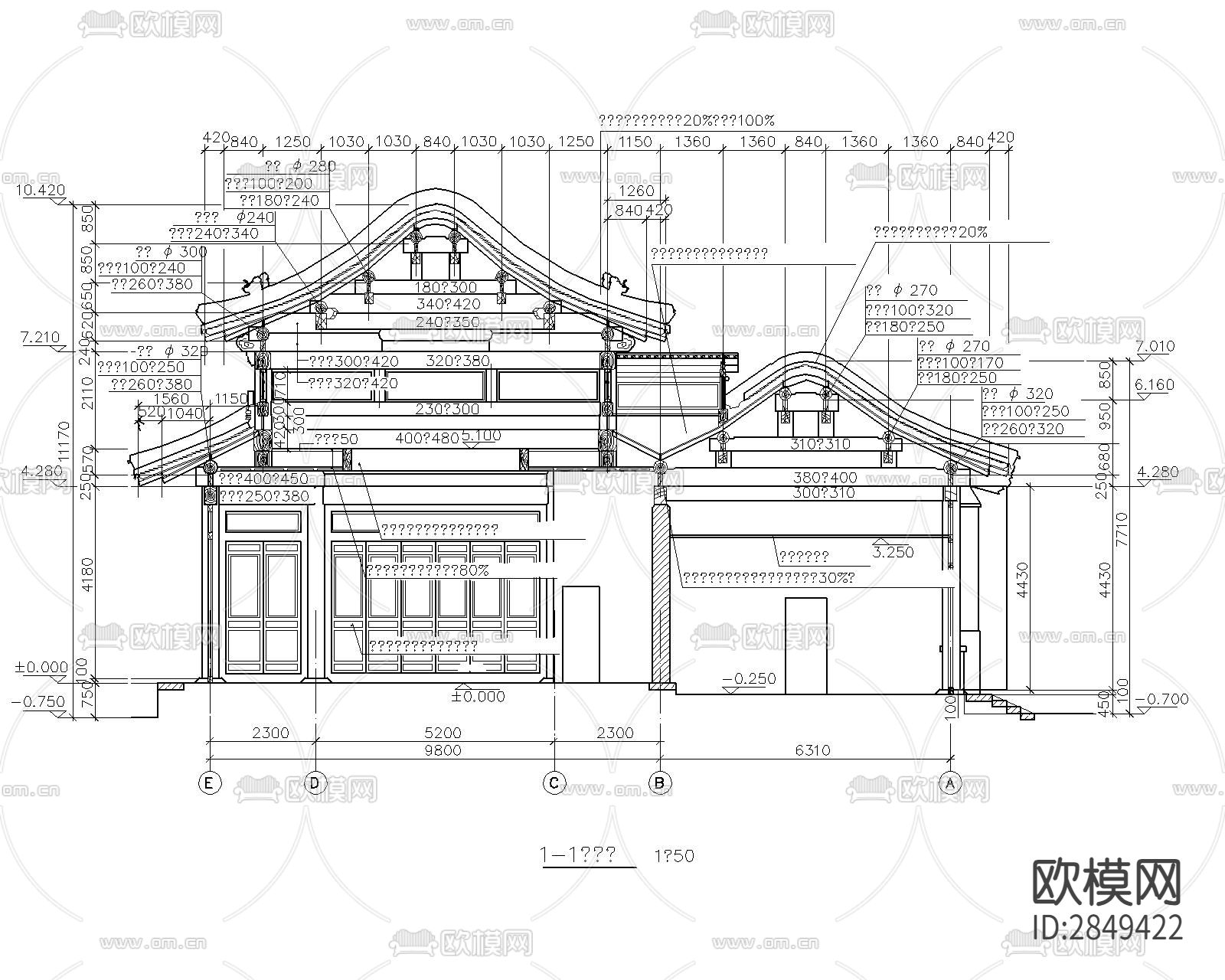 长廊及园亭施工cad大样图下载（渲染图3）