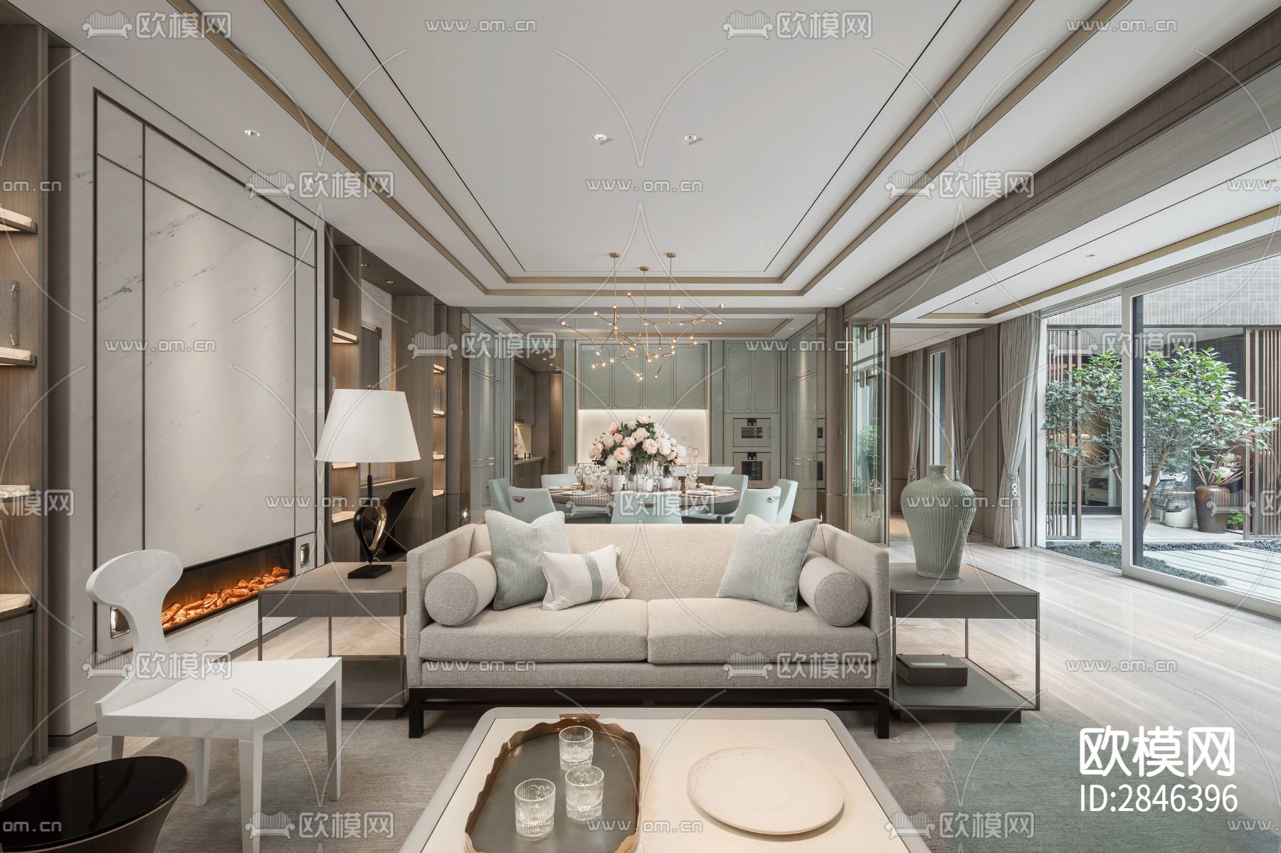 成都绿城文儒德别墅样板间cad施工图下载（渲染图1）