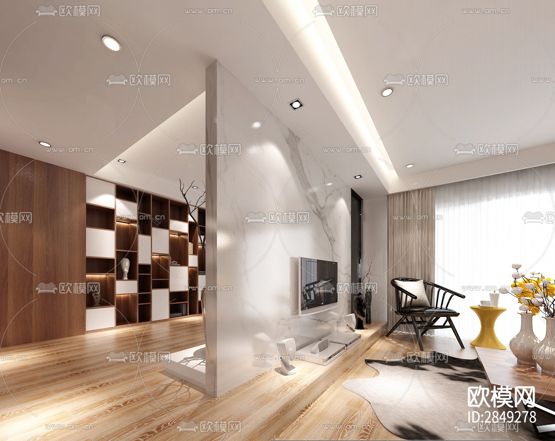 家装平层cad施工图下载（渲染图3）