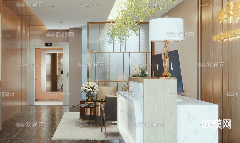 酒店前台 接待区3d模型下载(渲染图5)