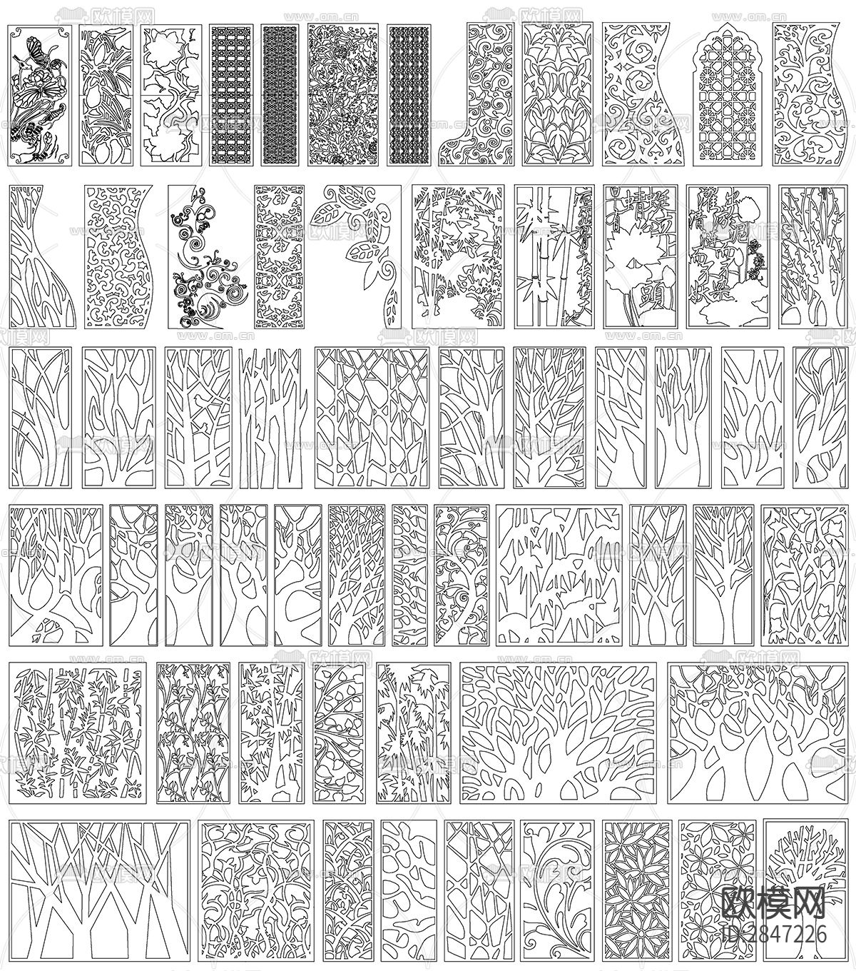 现代欧韩风格镂空雕刻雕花cad图库下载（渲染图4）