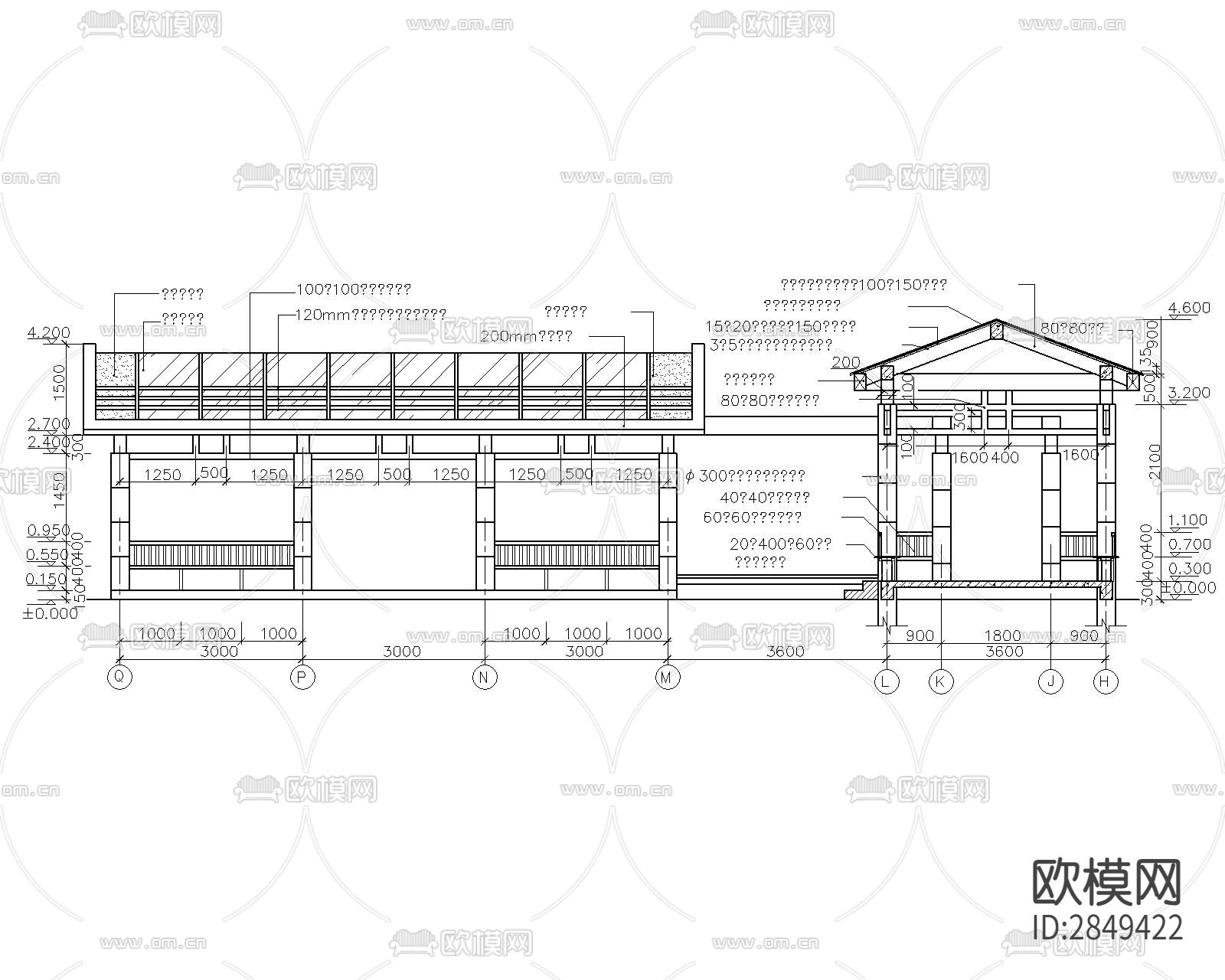 长廊及园亭施工cad大样图下载（渲染图4）