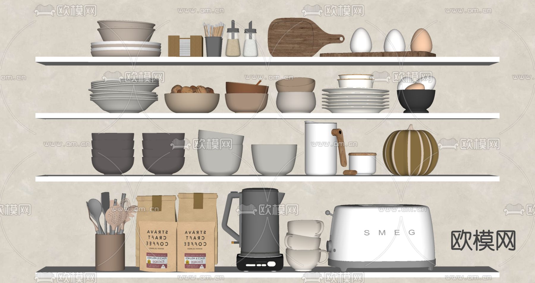 厨房用品 餐具组合su模型下载（渲染图2）