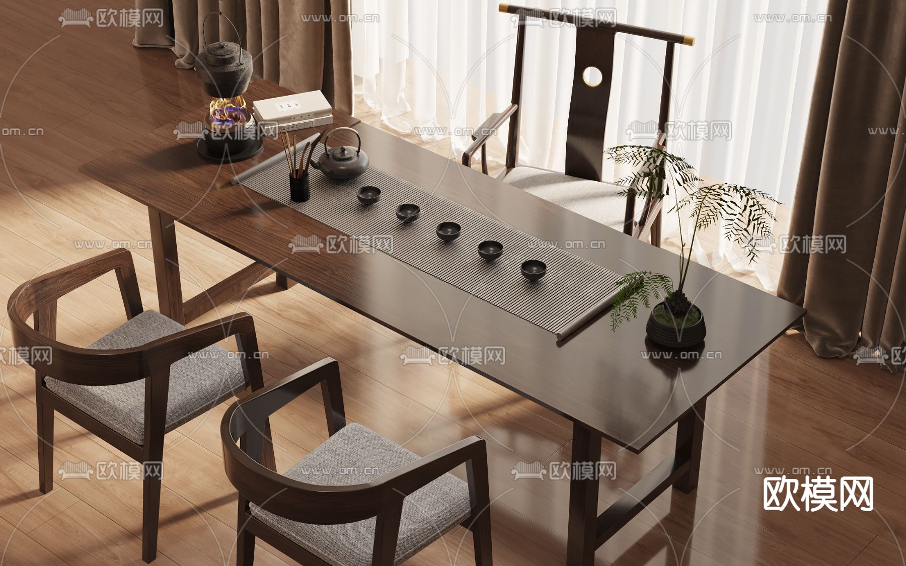 新中式茶桌 茶台3d模型下载