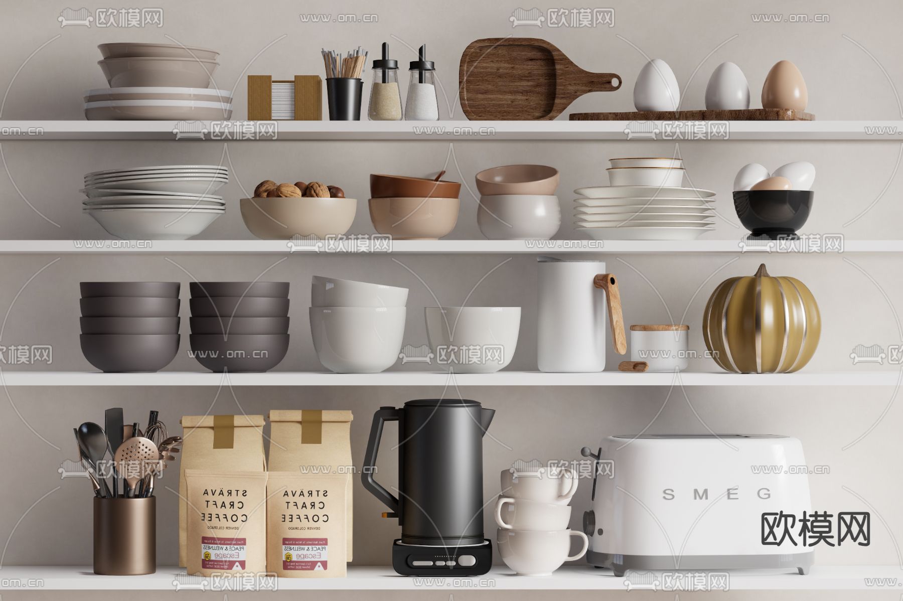 厨房用品 餐具组合su模型下载（渲染图1）