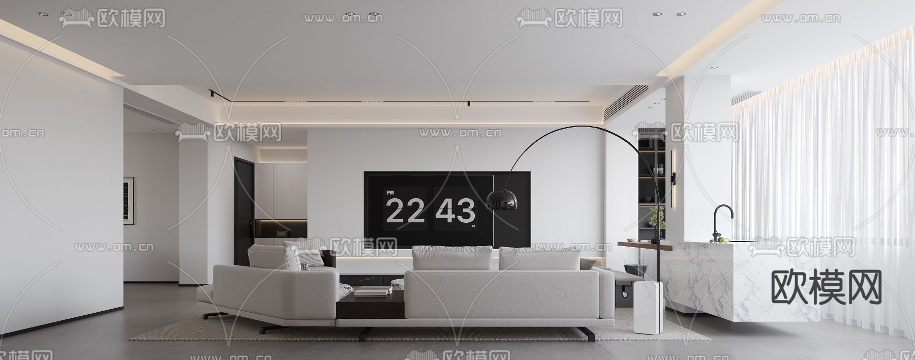 现代客厅3d模型下载（渲染图2）