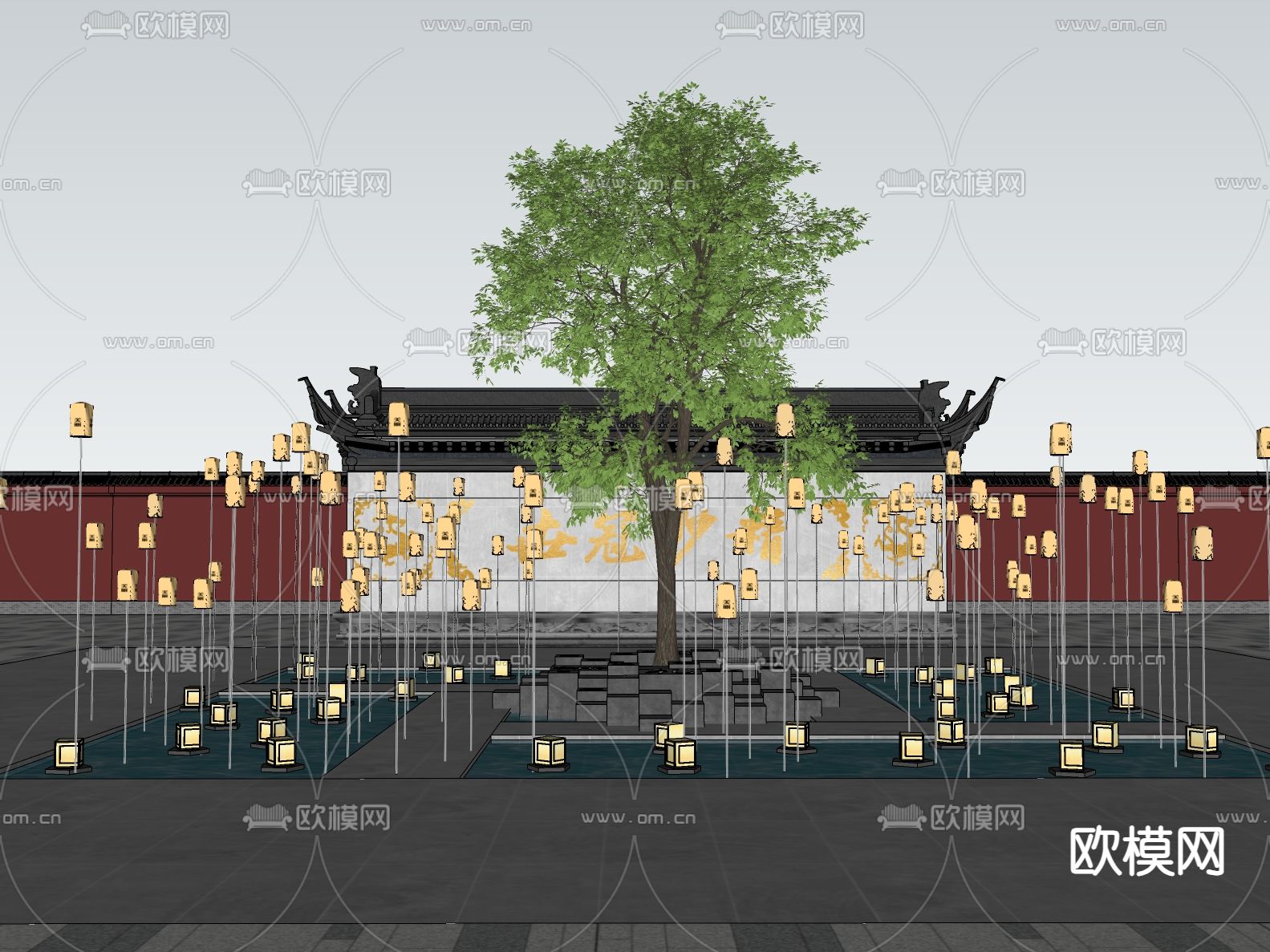 新中式广场灯会su模型