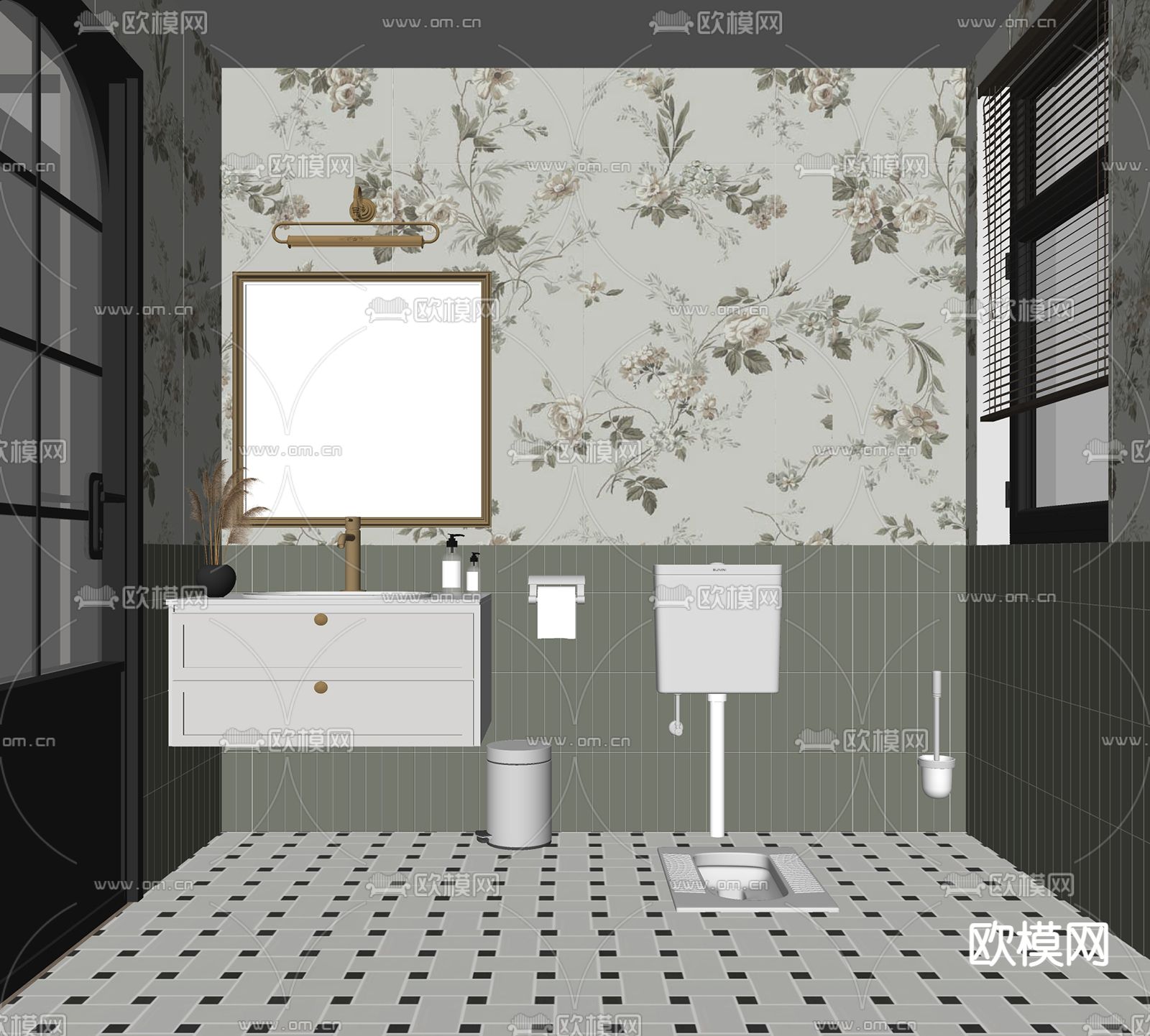 简美卫生间su模型下载（渲染图2）