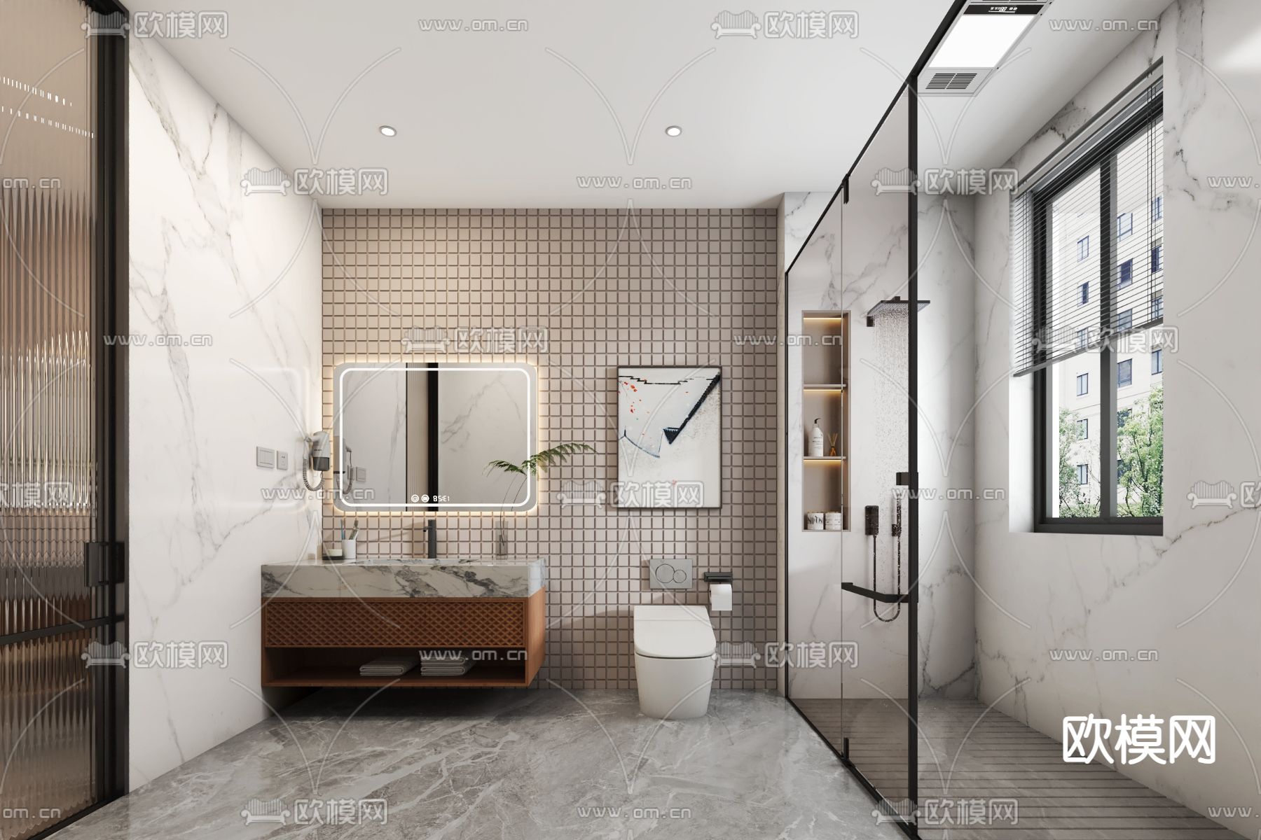 现代卫生间su模型下载（渲染图1）