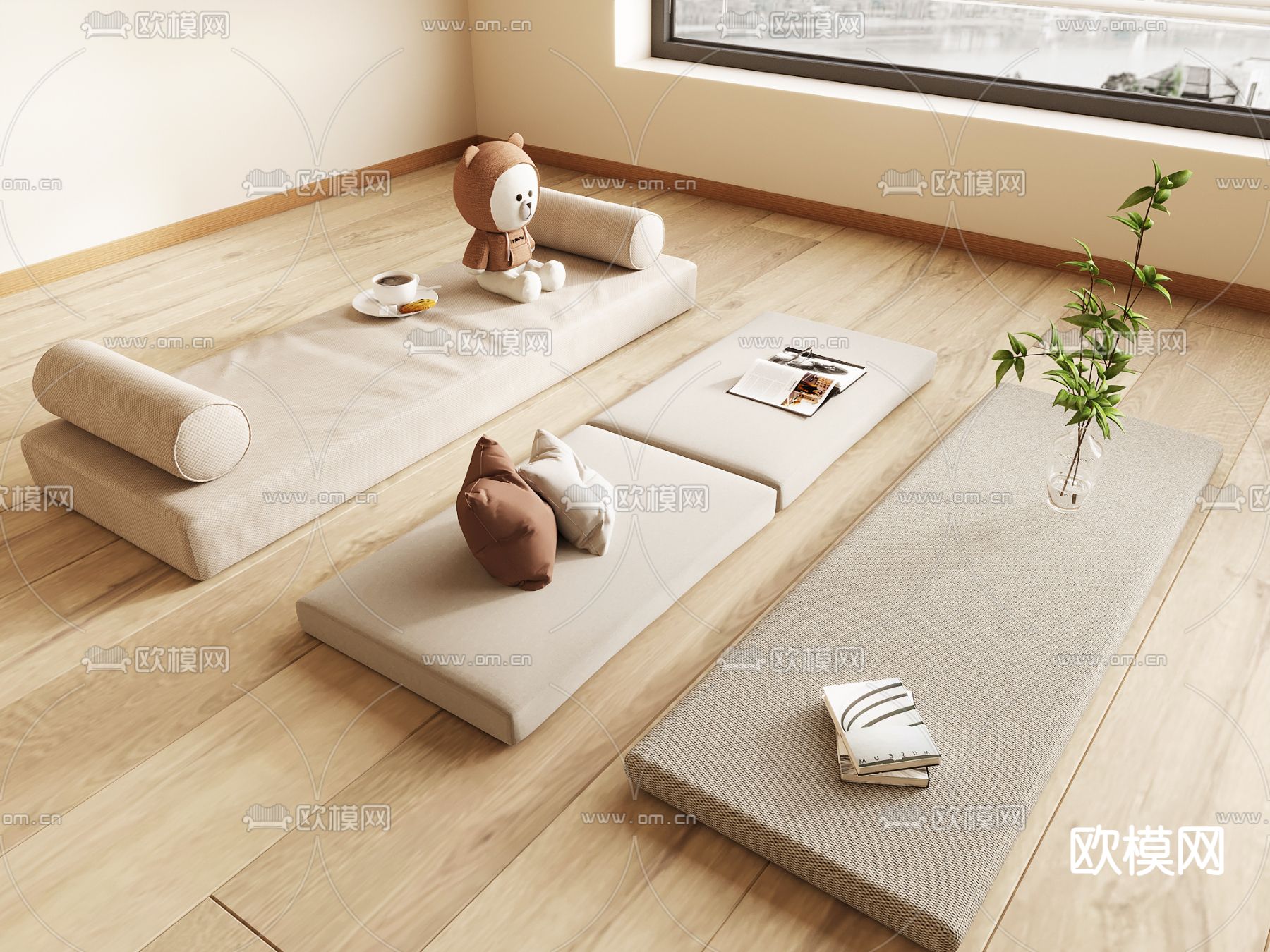 奶油风垫子 飘窗垫 沙发垫 软垫3d模型下载