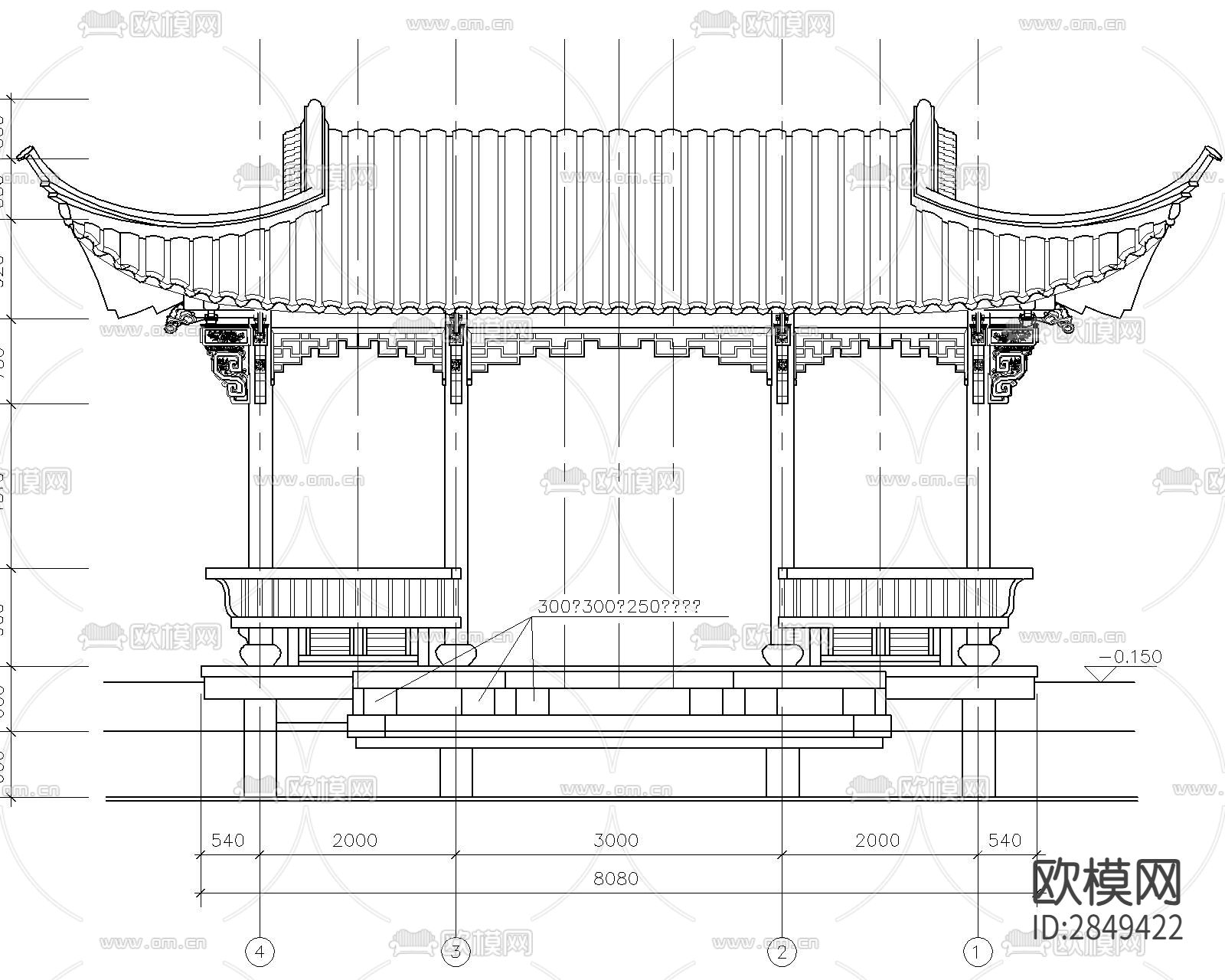 长廊及园亭施工cad大样图下载（渲染图9）