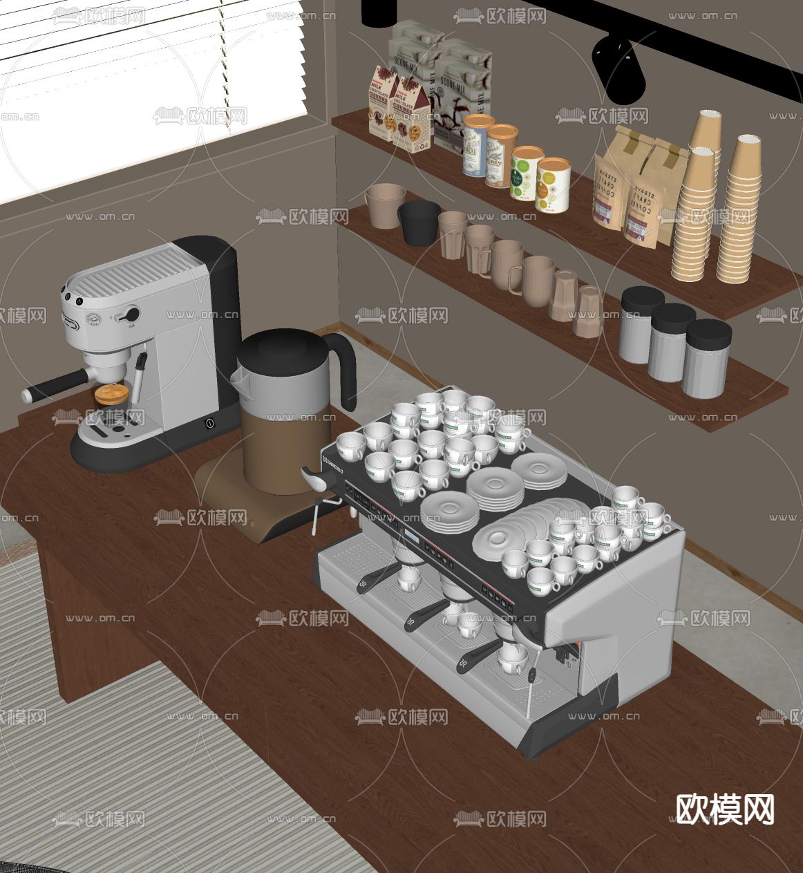 咖啡机 咖啡杯su模型下载（渲染图2）
