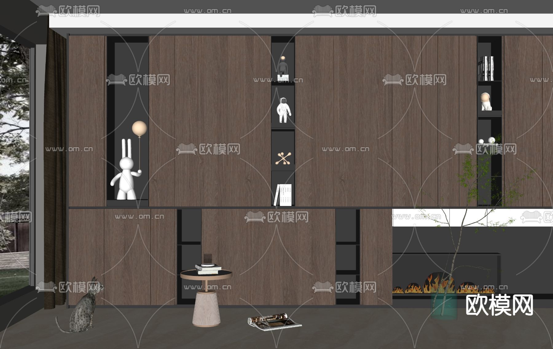 现代书柜su模型下载（渲染图2）