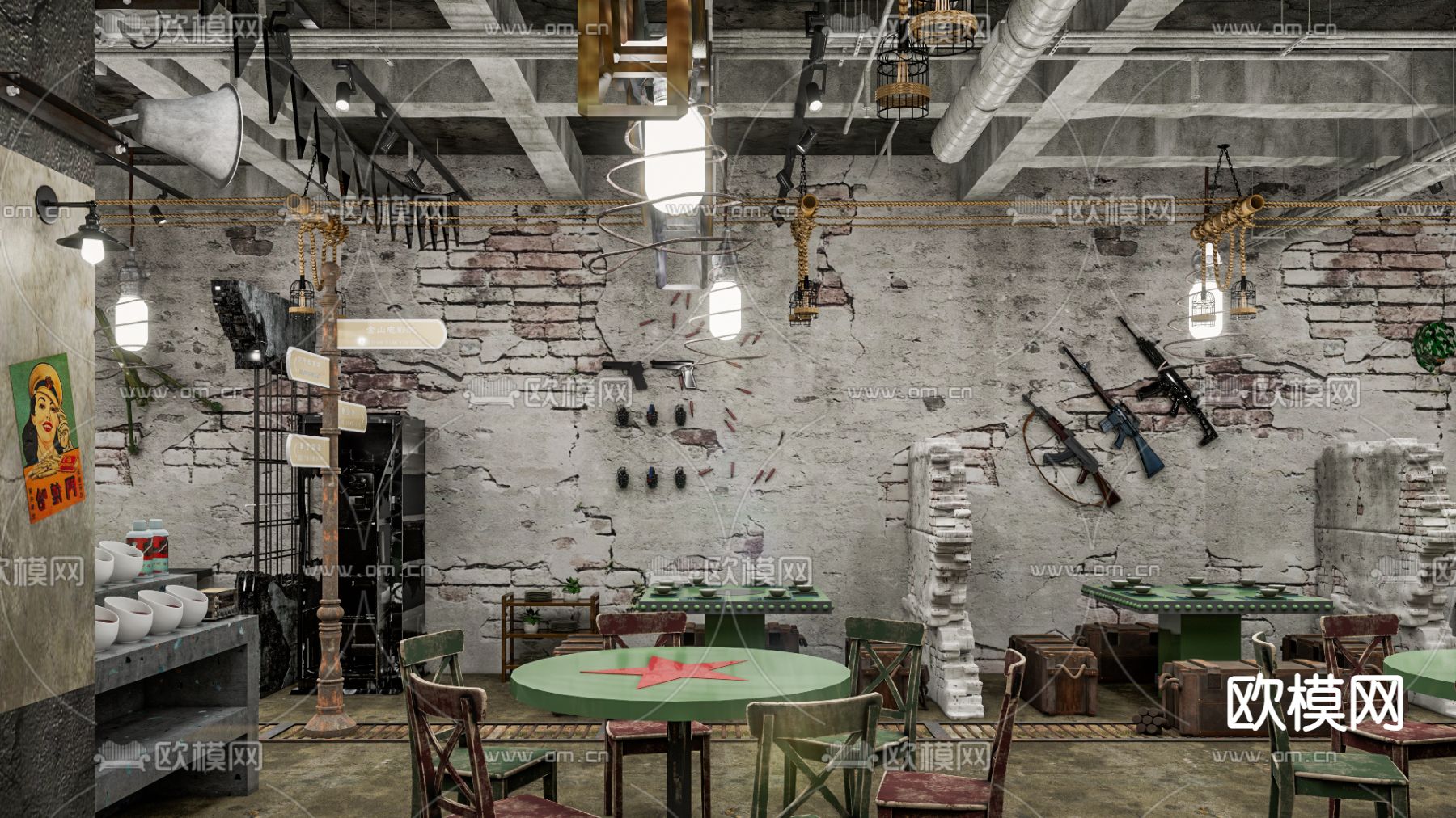 战后风火锅店su模型下载（渲染图3）