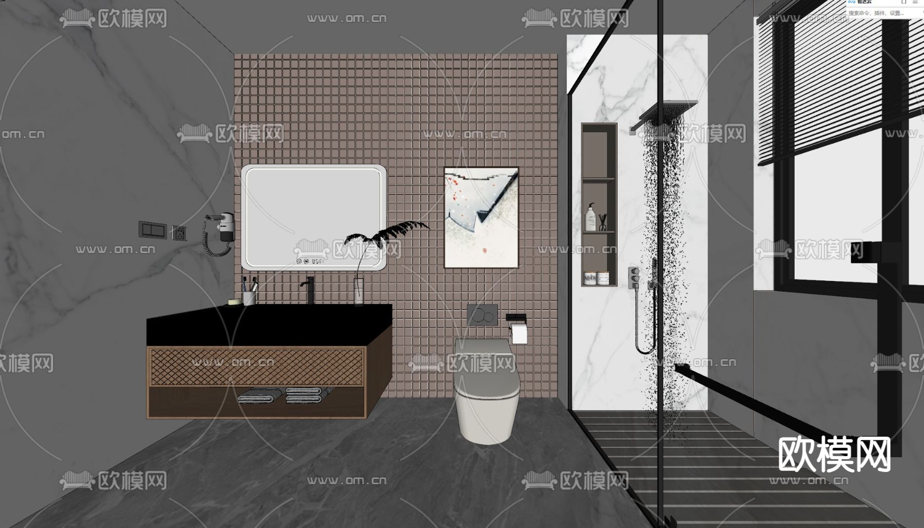 现代卫生间su模型下载（渲染图2）