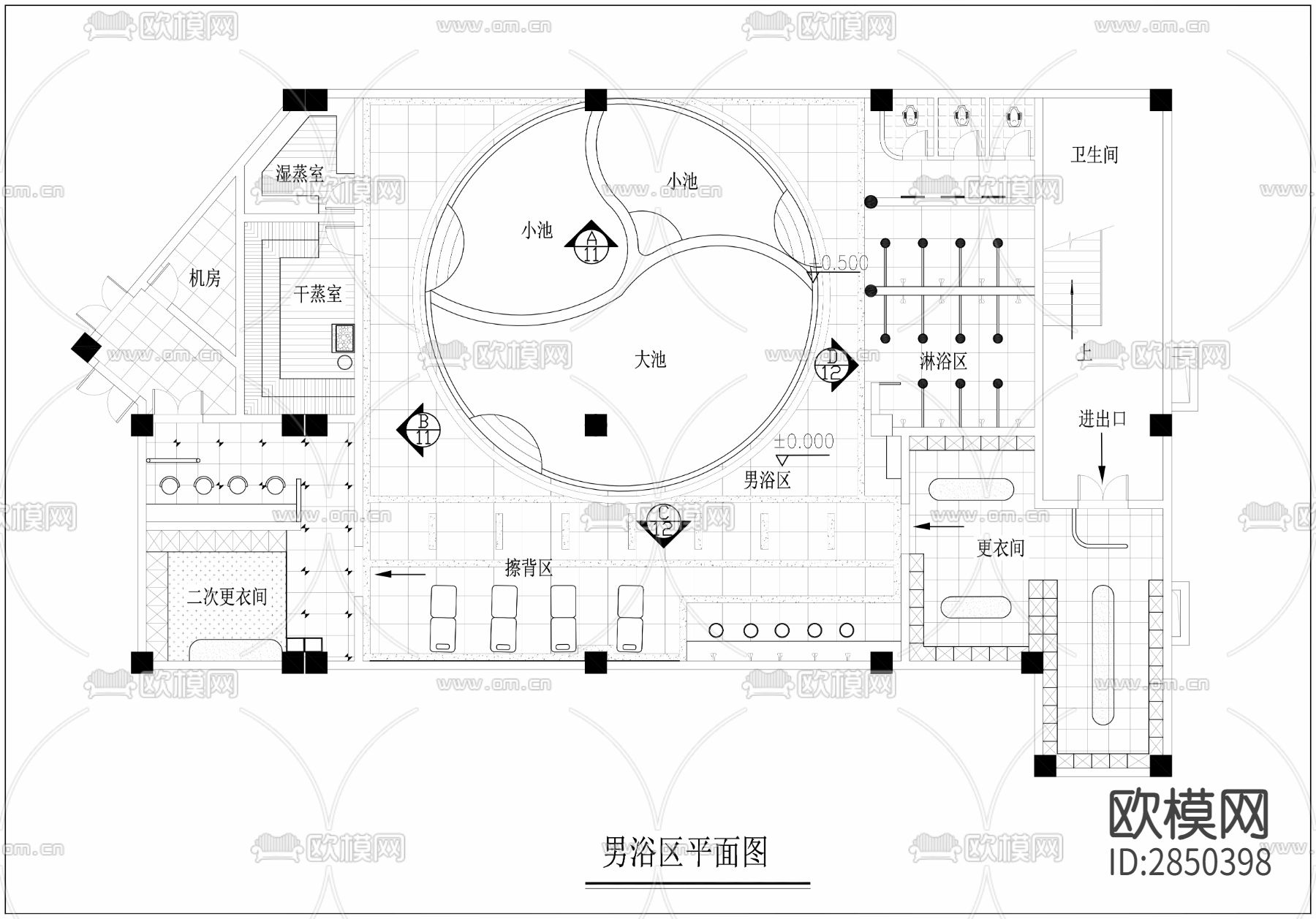 1450㎡汤泉 洗浴 水疗会所CAD施工图下载（渲染图4）