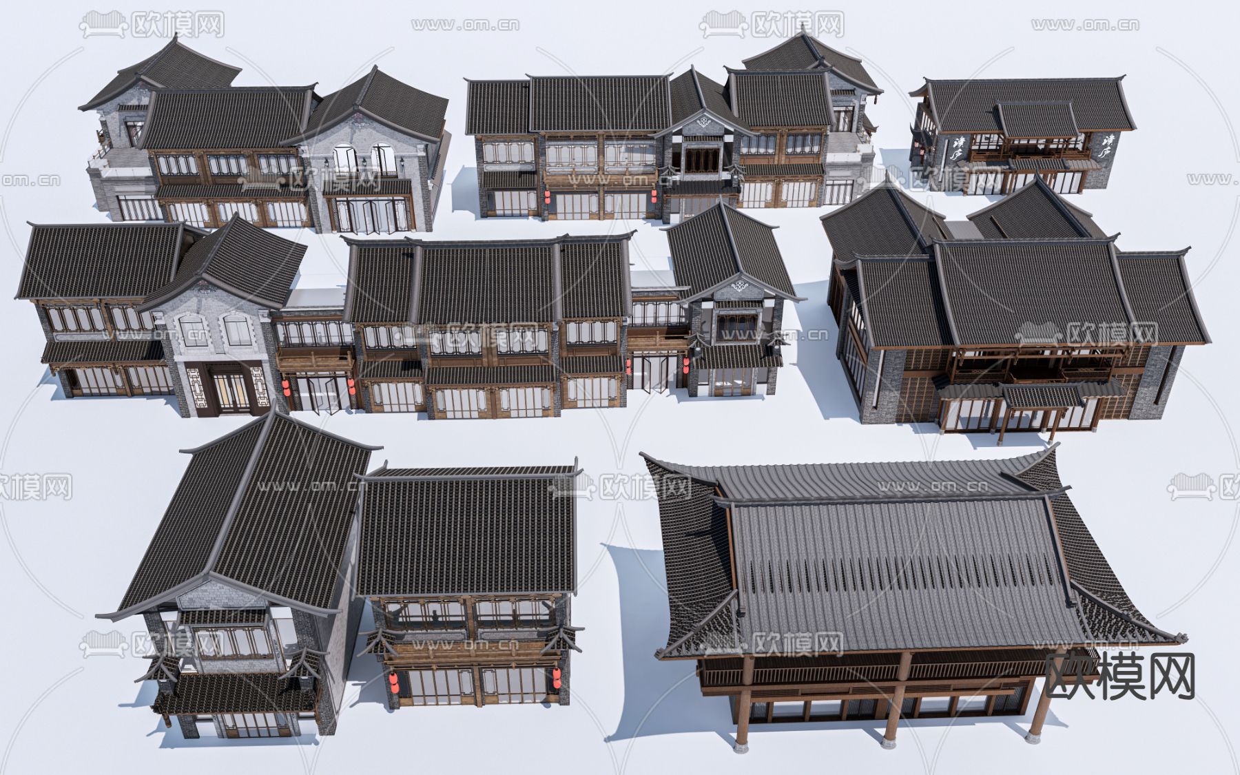 新中式乡村民房 民宿建筑su模型下载（渲染图1）