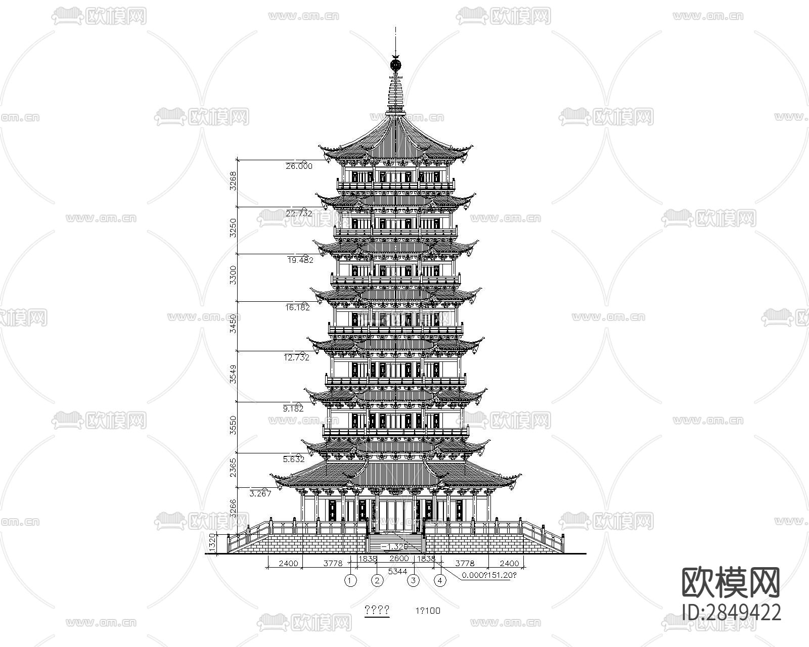 长廊及园亭施工cad大样图下载（渲染图2）