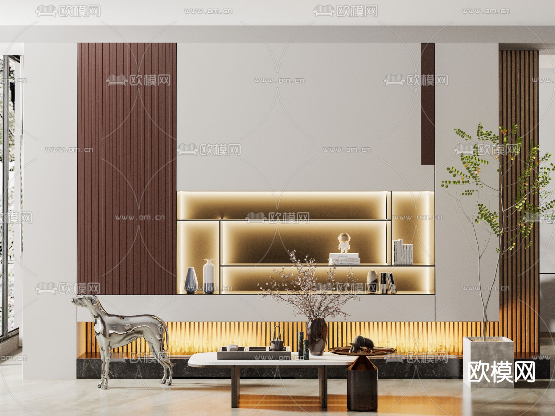 装饰柜 背景墙su模型下载（渲染图1）