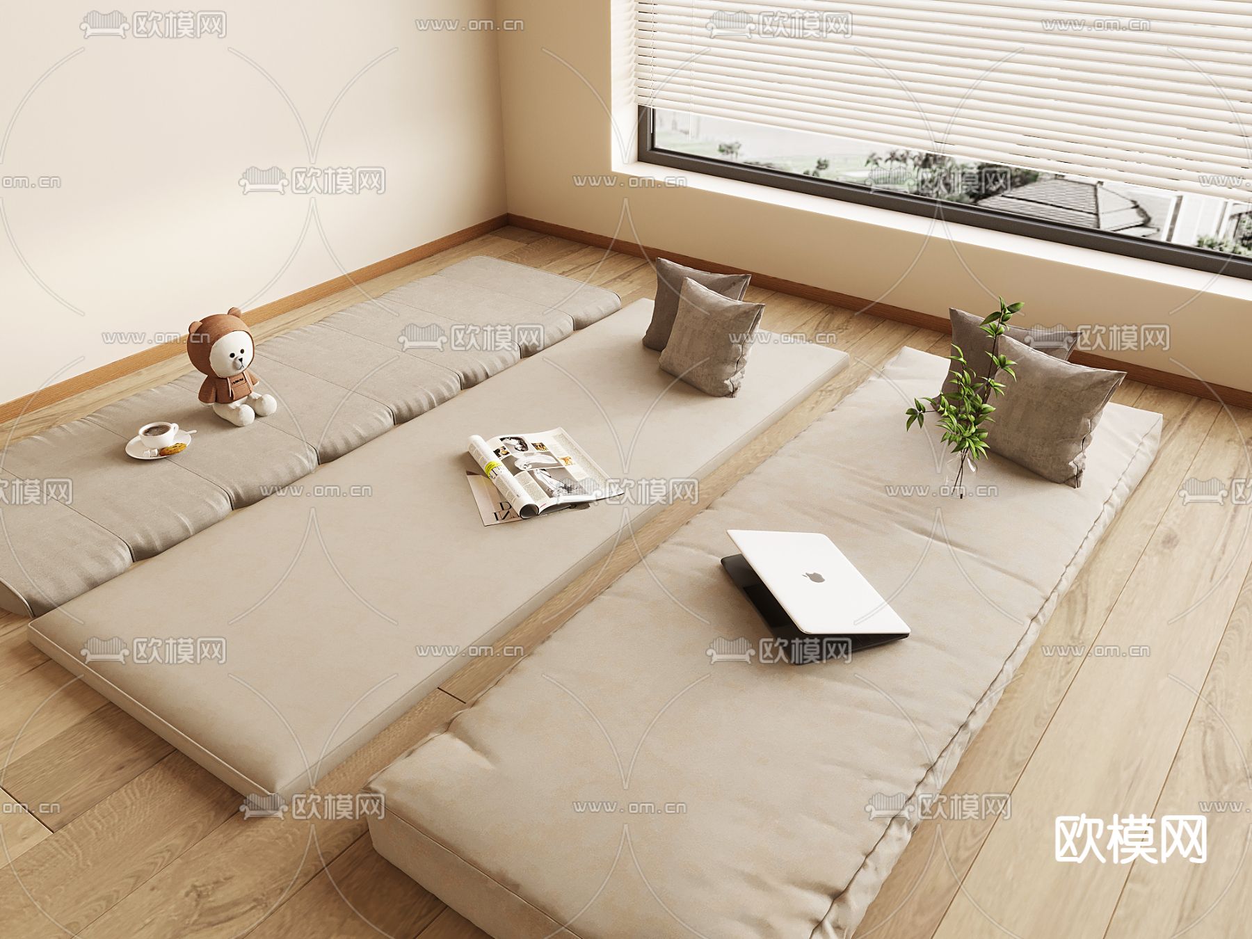 飘窗坐垫 榻榻米坐垫su模型下载（渲染图1）