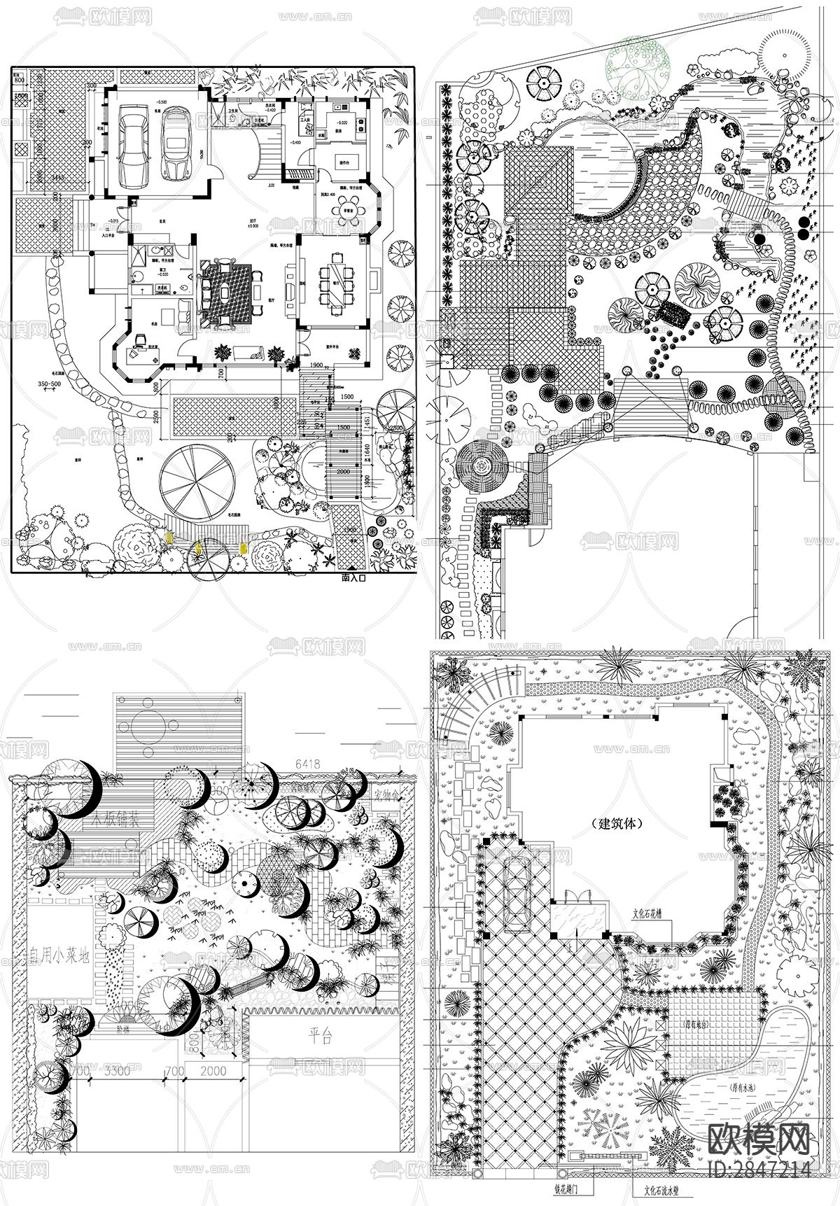 别墅景观设计院子别墅庭院天台花园设计cad图库下载（渲染图6）