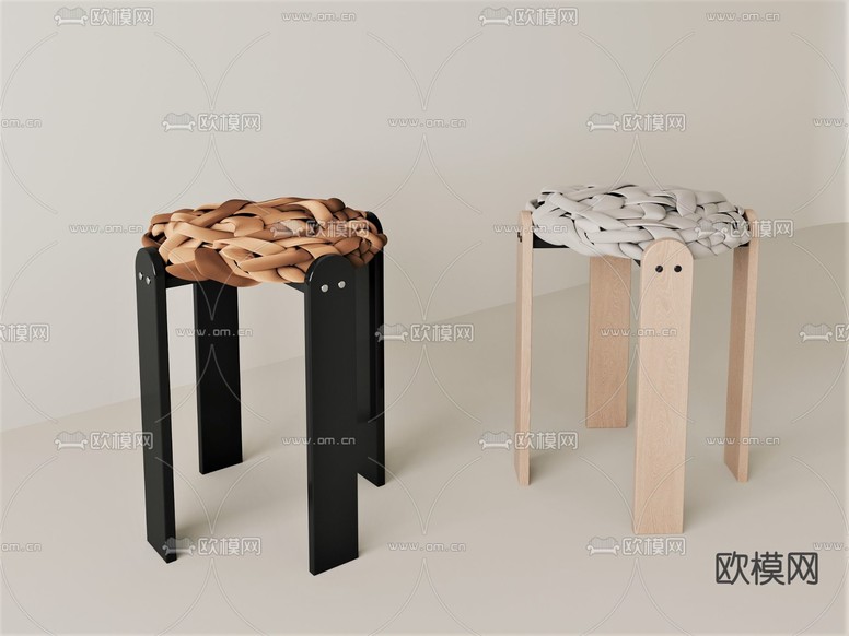 侘寂凳子 绳编圆凳3d模型下载