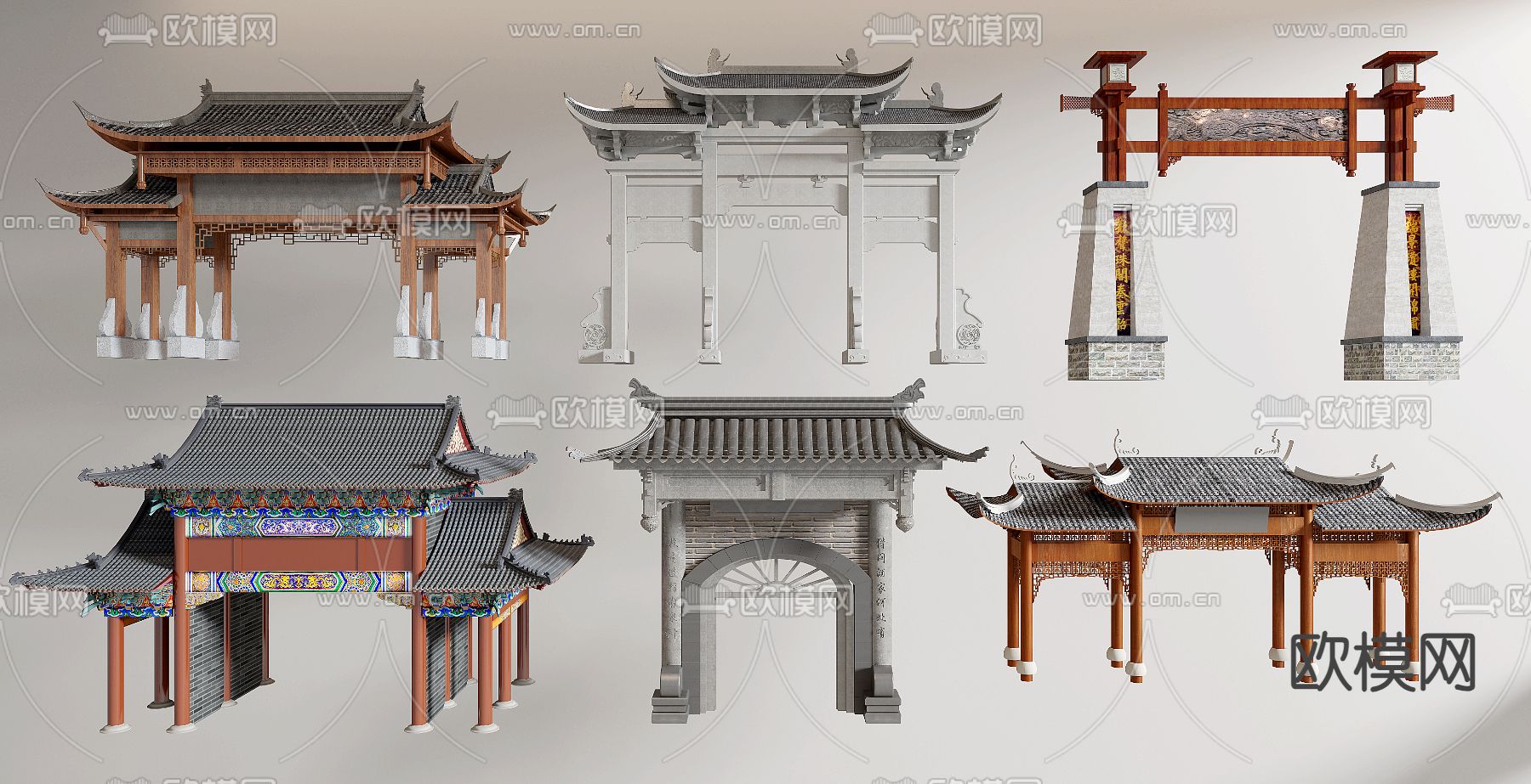 中式门头 古建 牌坊 门楼3d模型下载