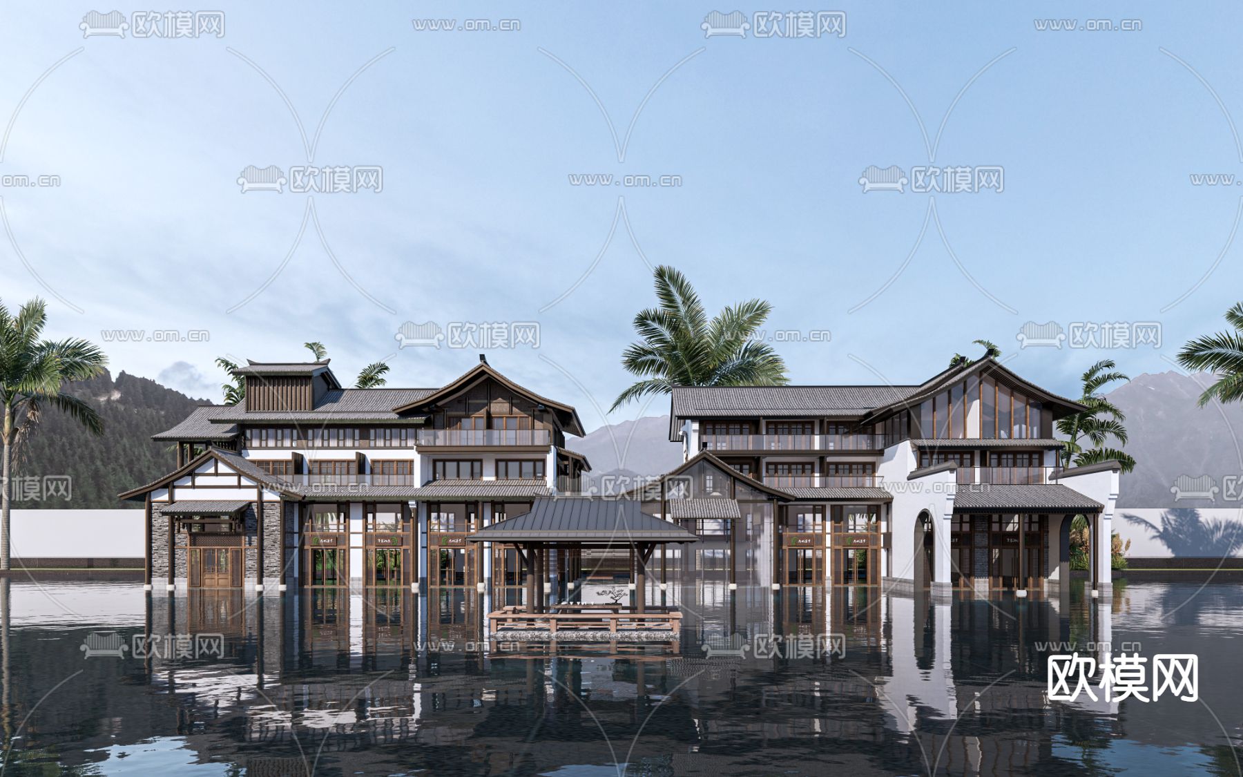 新中式民宿建筑 乡村民房su模型下载_ID14278887_sketchup模型下载-欧模网