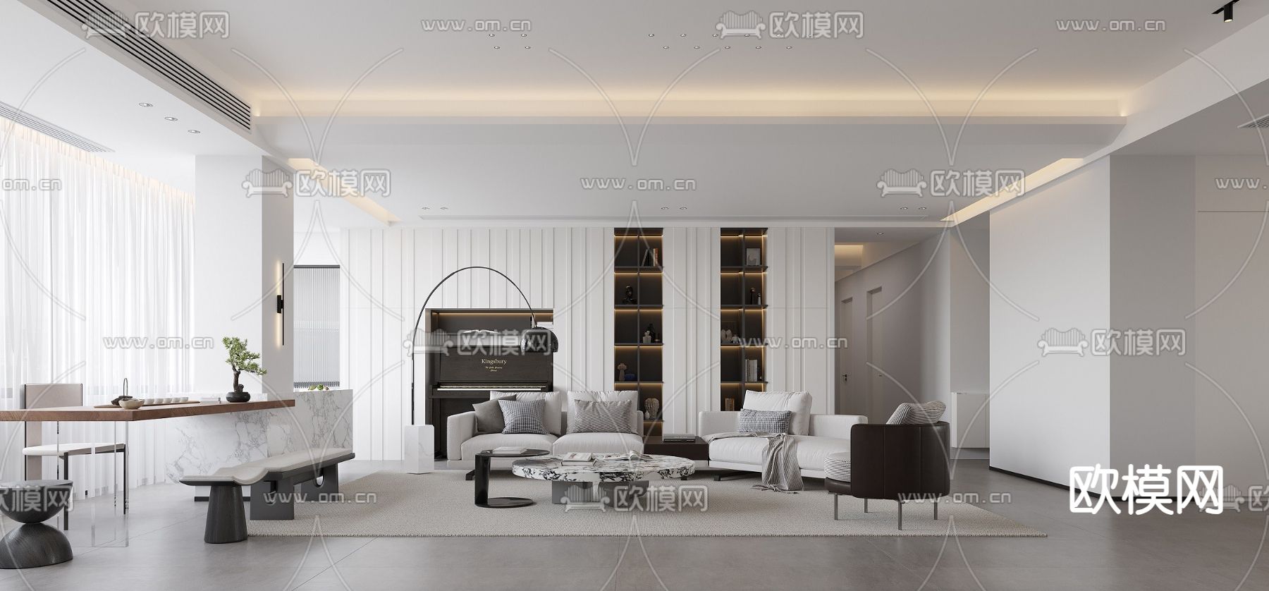 现代客厅3d模型下载（渲染图1）