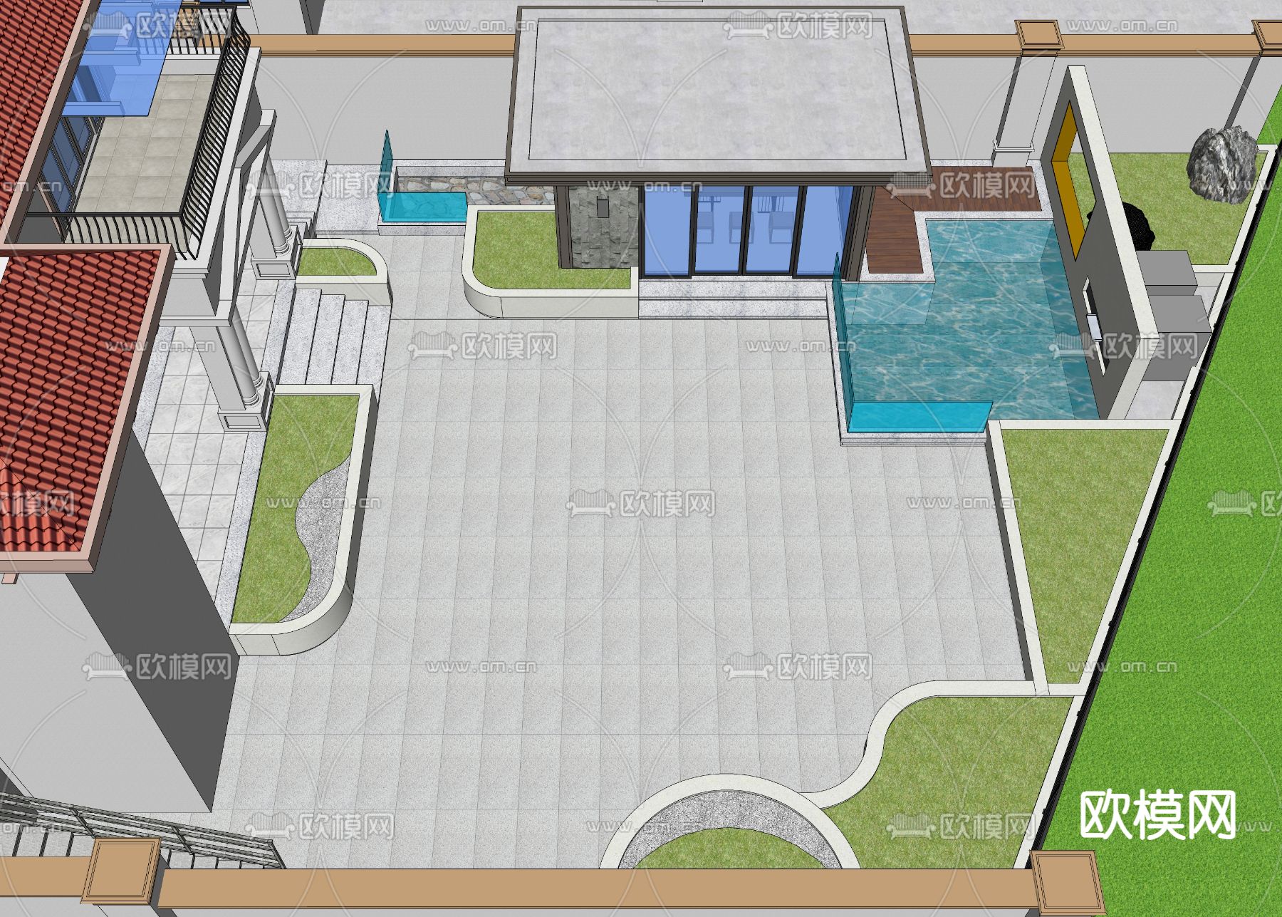 现代庭院花园su模型