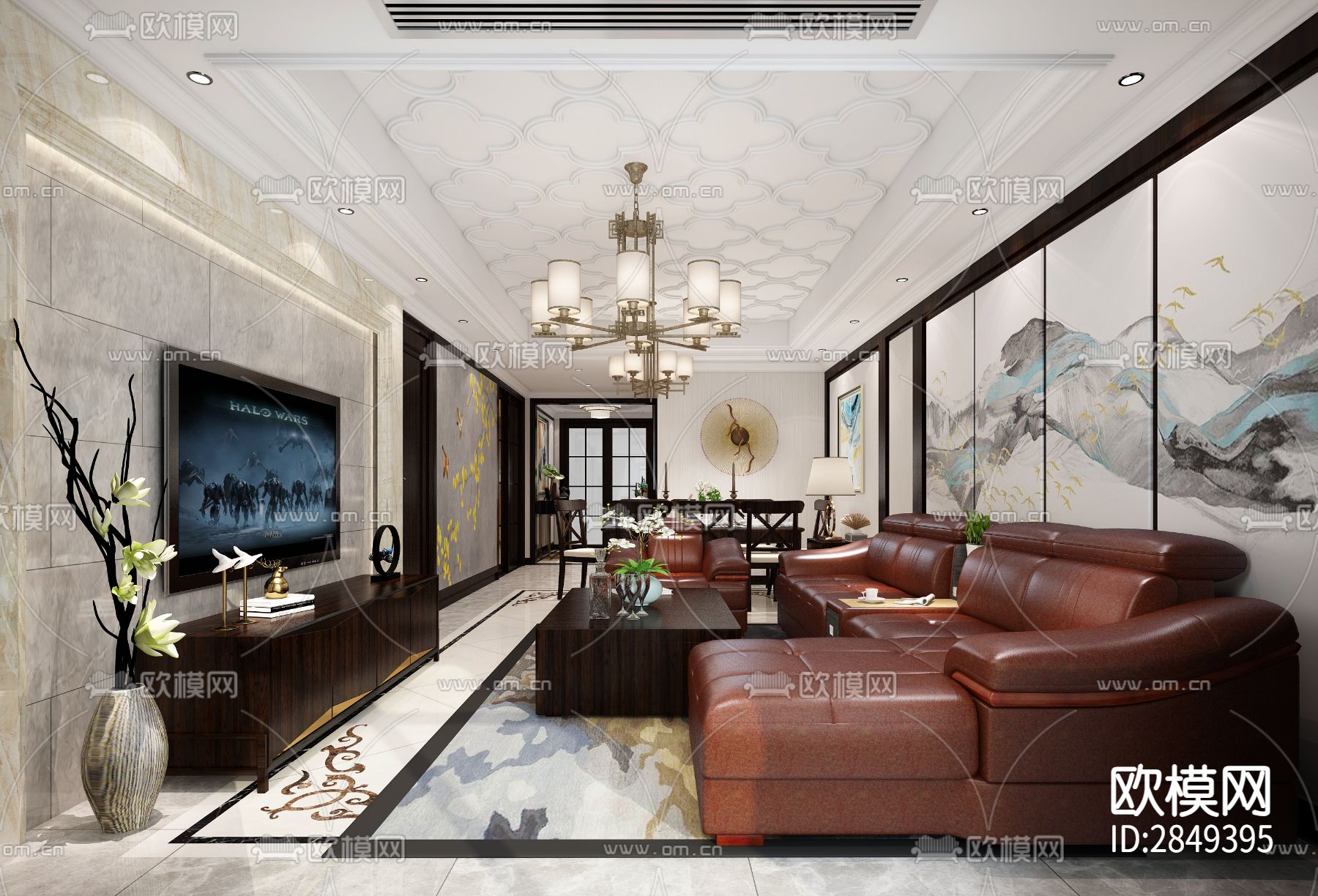 家装平层cad施工图下载（渲染图2）