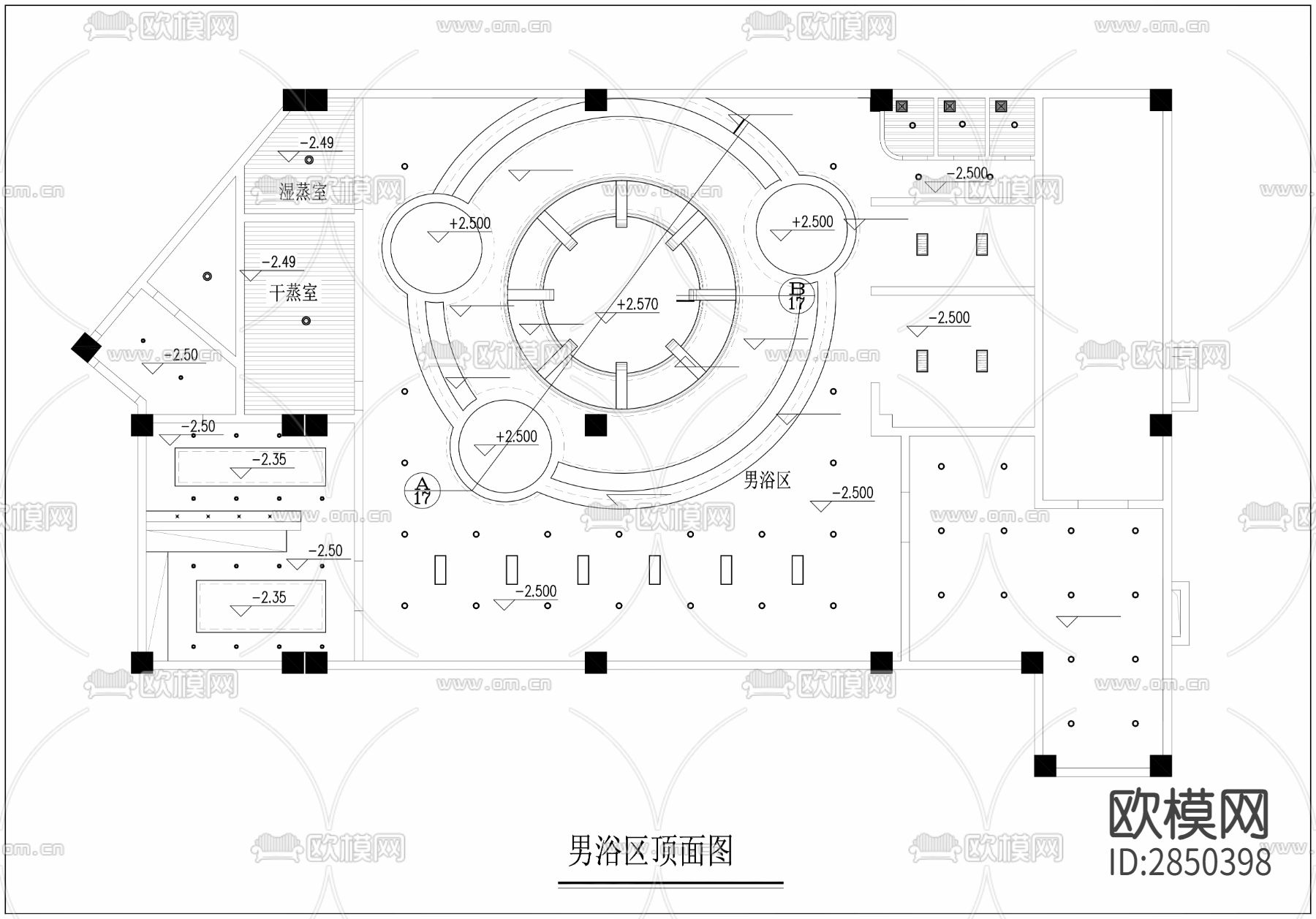 1450㎡汤泉 洗浴 水疗会所CAD施工图下载（渲染图2）