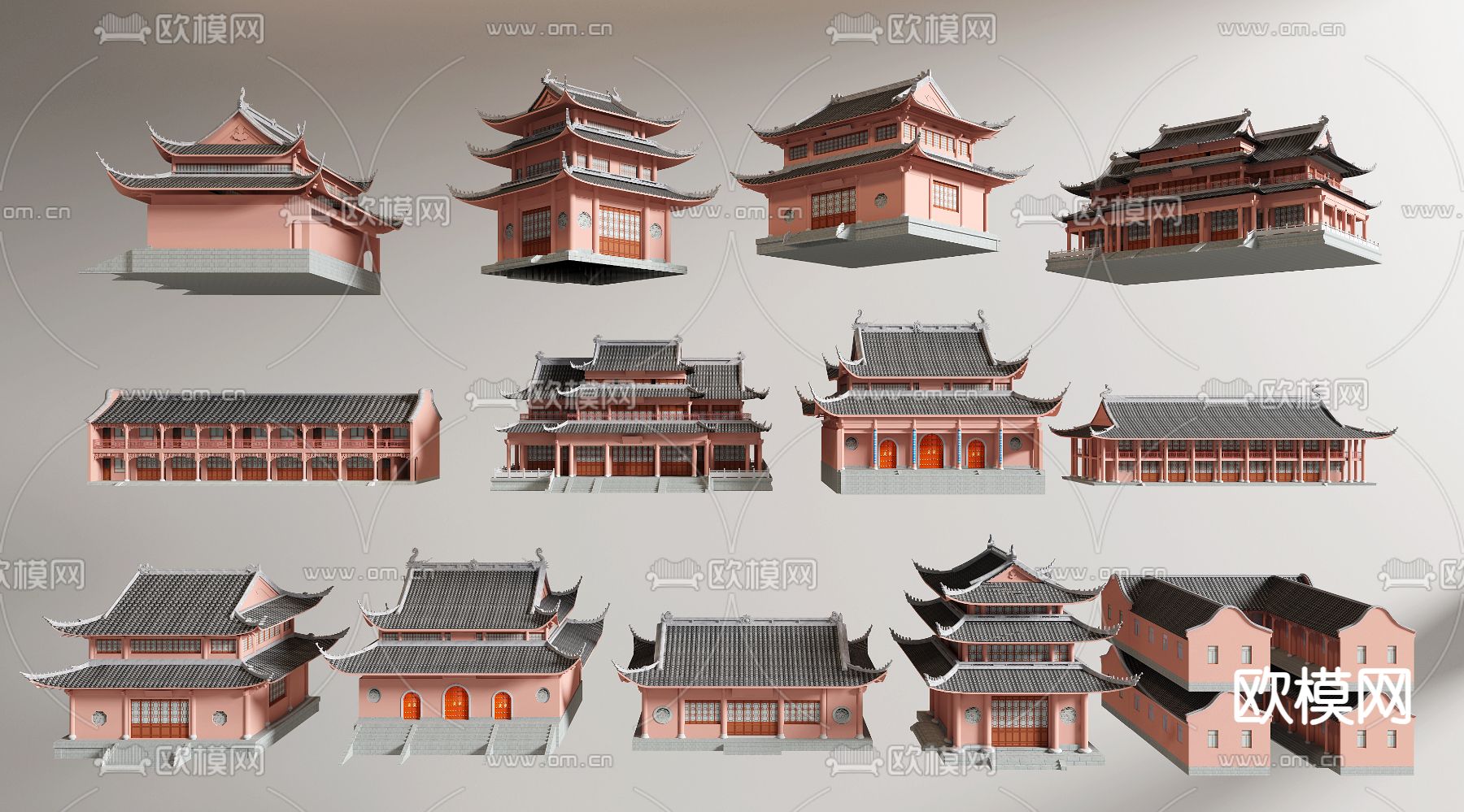 中式古建 城楼 四合院 骑楼3d模型下载