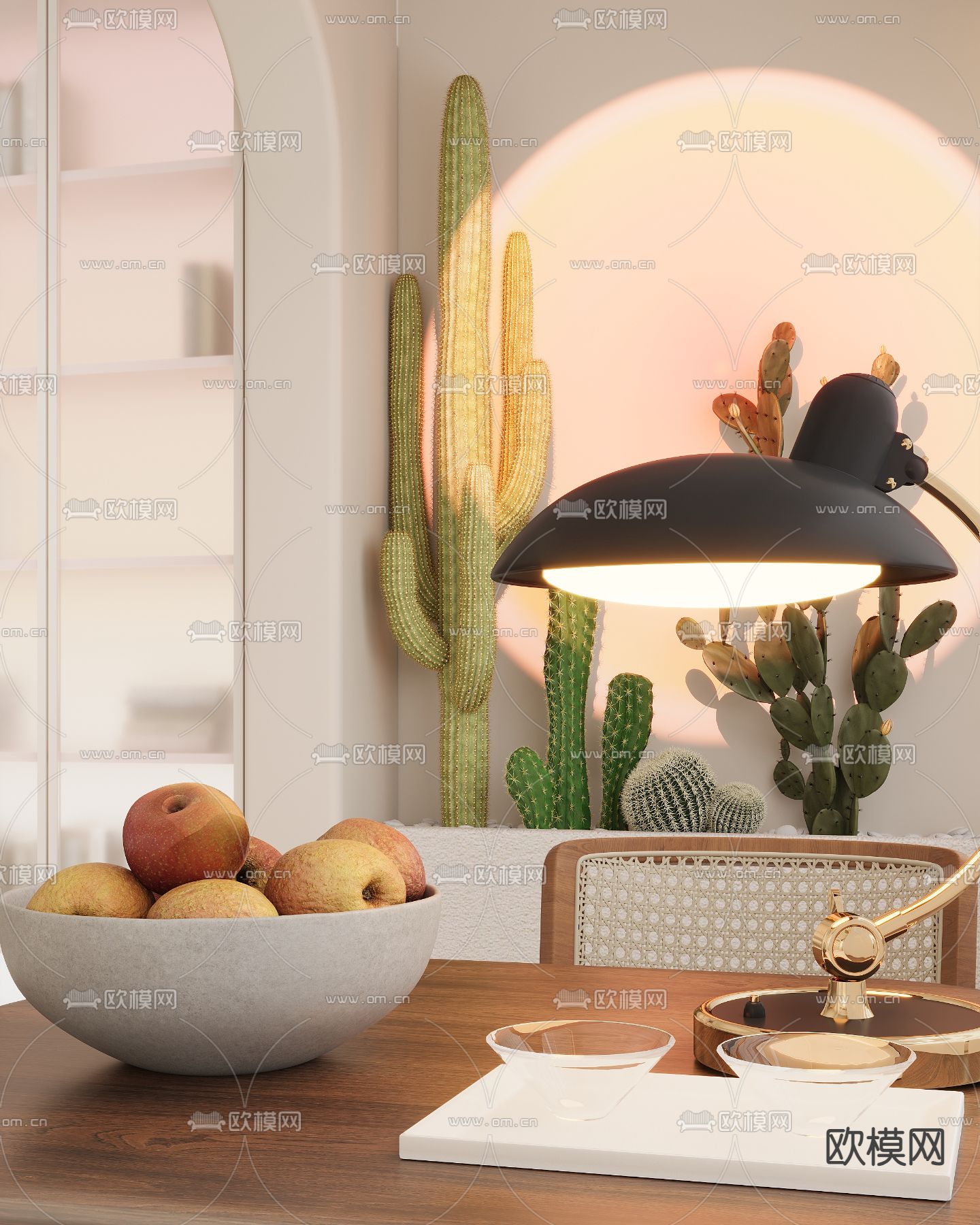 奶油风阳台 休闲桌椅3d模型下载（渲染图2）