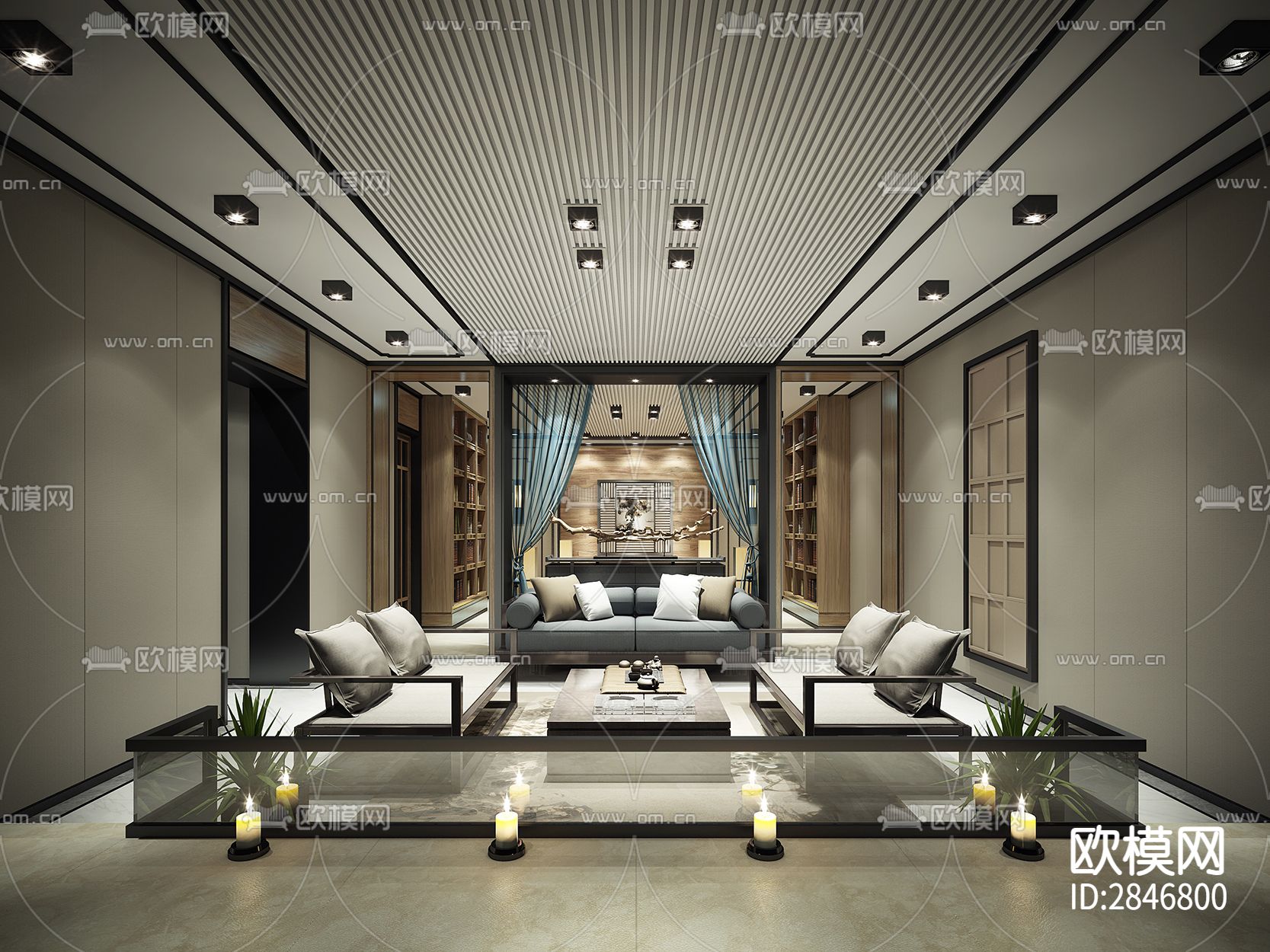 中式 -别墅中空cad施工图下载（渲染图1）