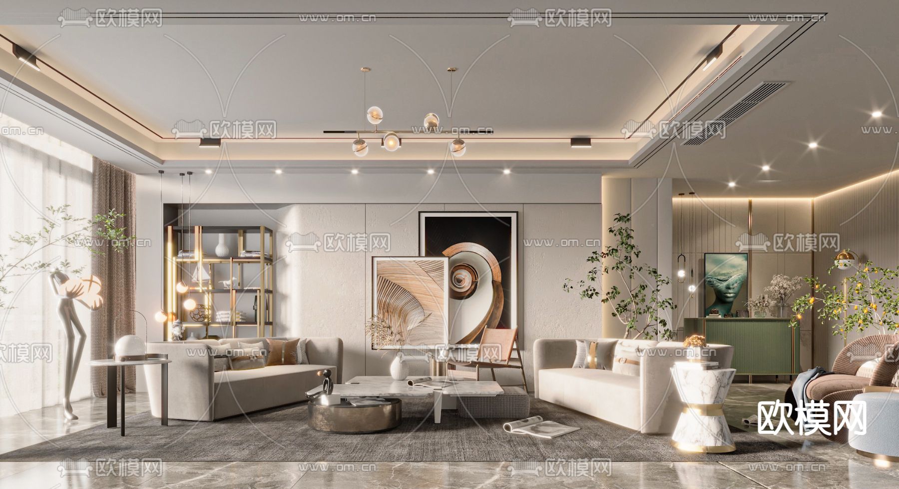 现代客厅3d模型下载