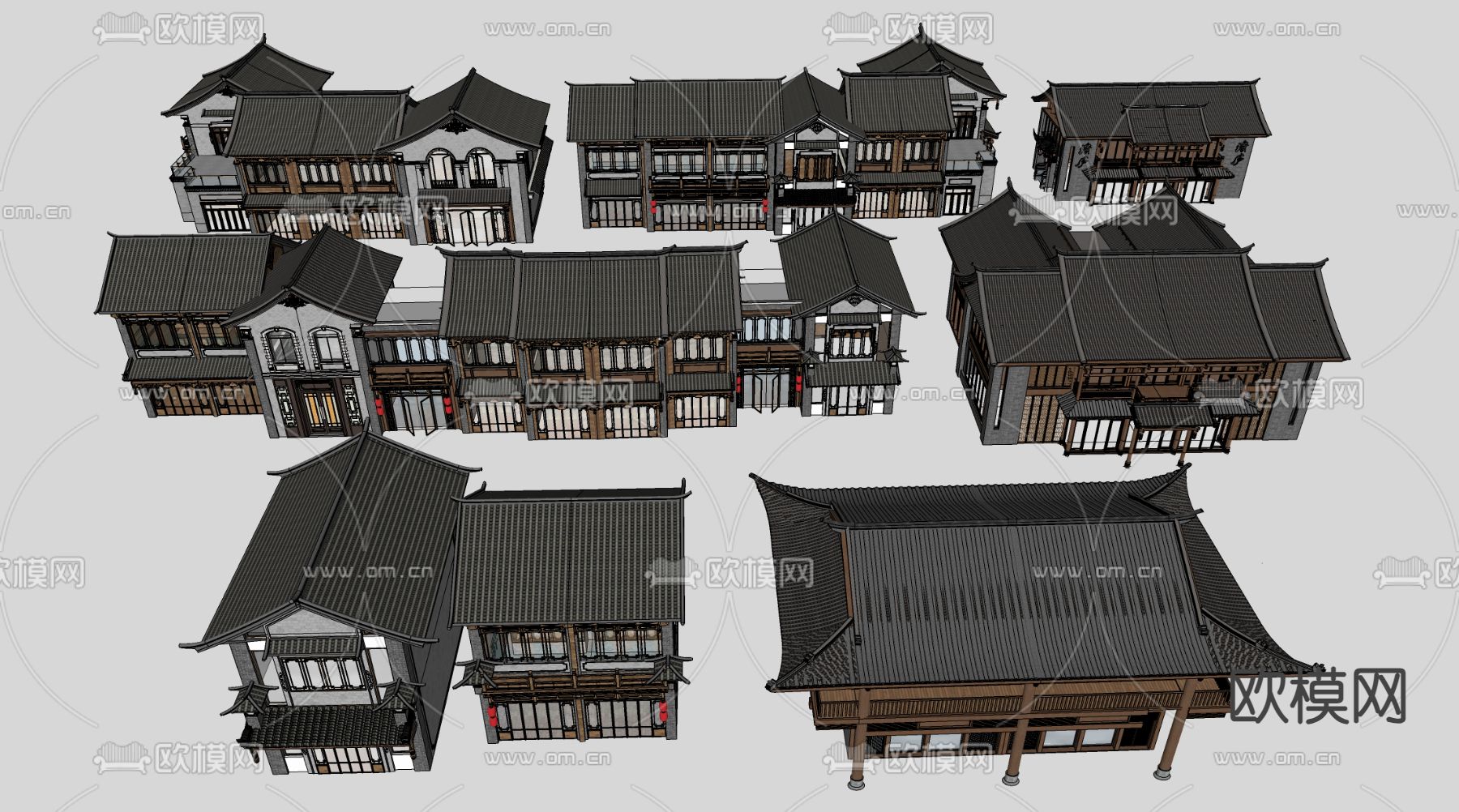 新中式乡村民房 民宿建筑su模型下载（渲染图2）