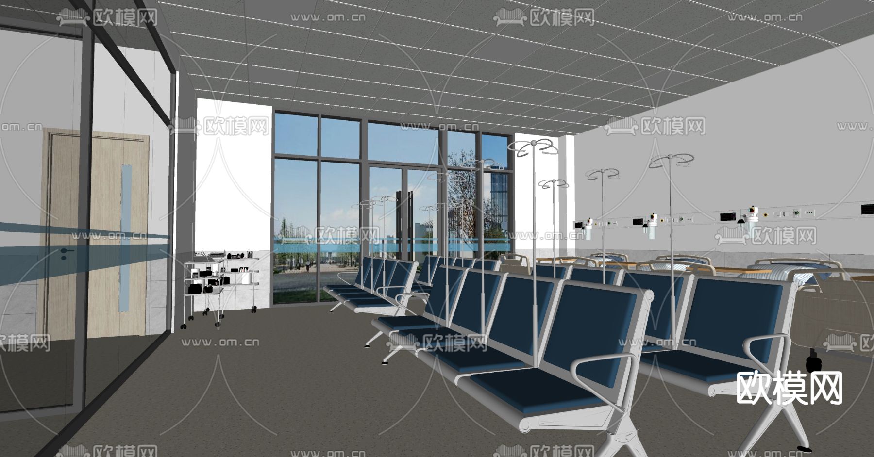 现代医院 输液室su模型下载（渲染图2）