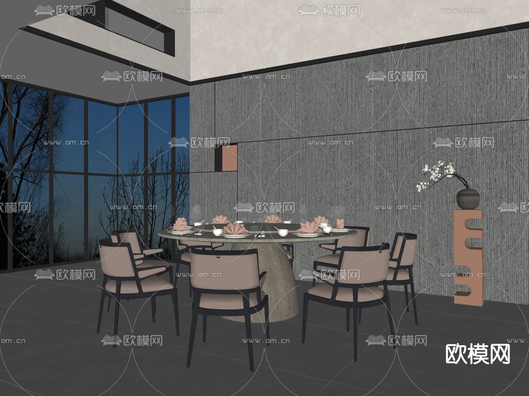 新中式餐厅包房su模型下载（渲染图2）