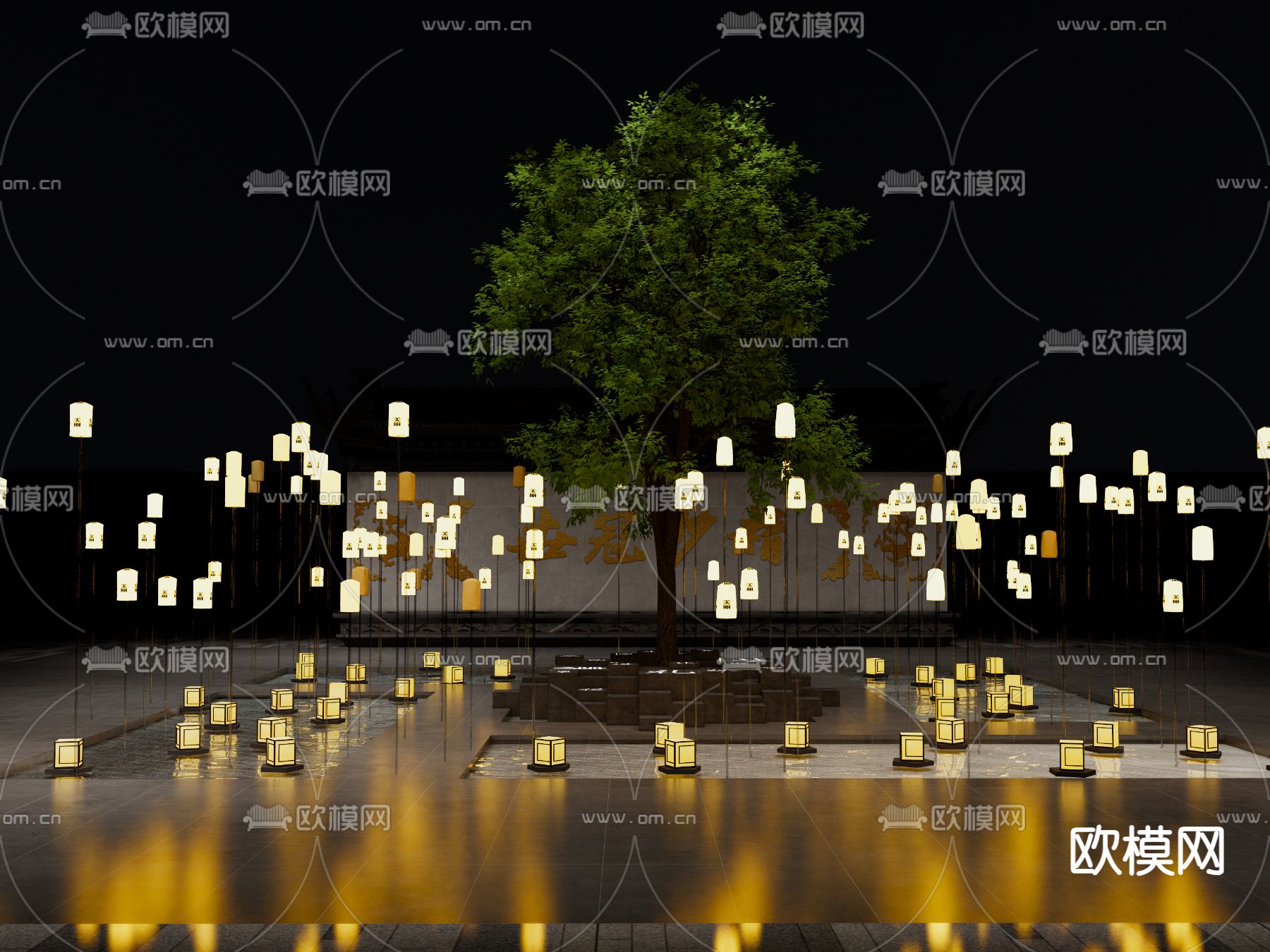 新中式广场灯会su模型