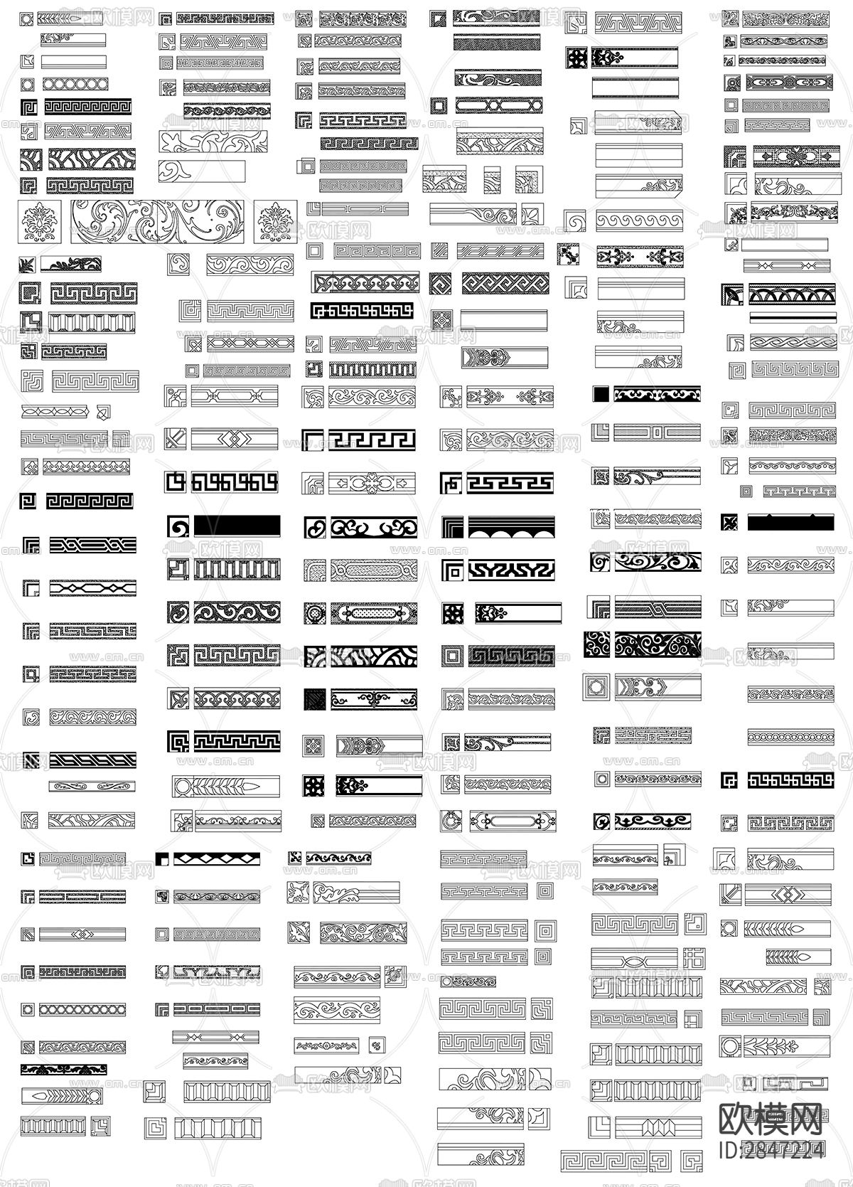 欧式中式风格地面石材拼花花纹边线cad图库下载（渲染图1）