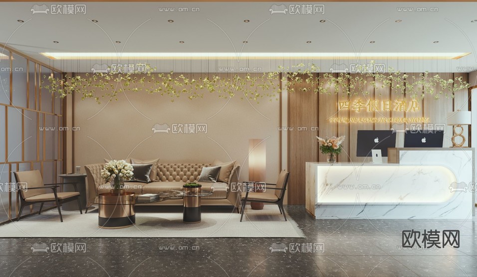 酒店前台 接待区3d模型下载(渲染图1)