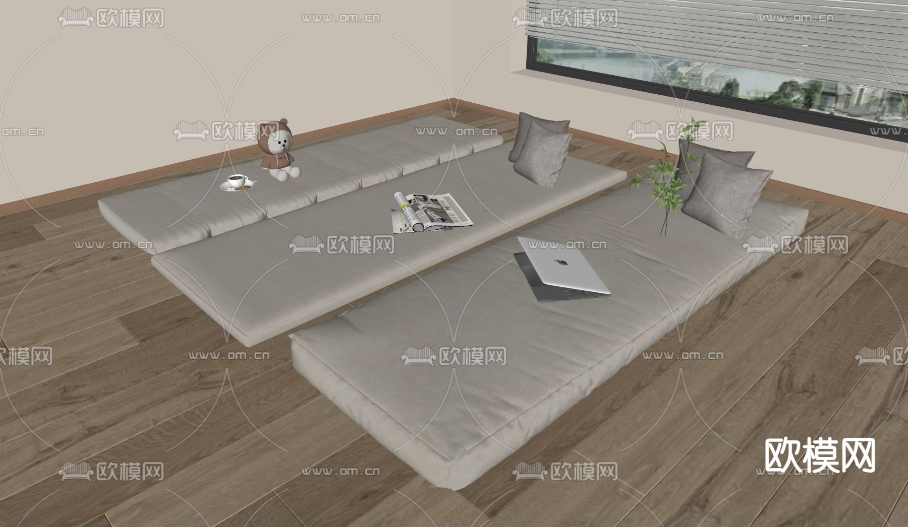 飘窗坐垫 榻榻米坐垫su模型下载（渲染图2）