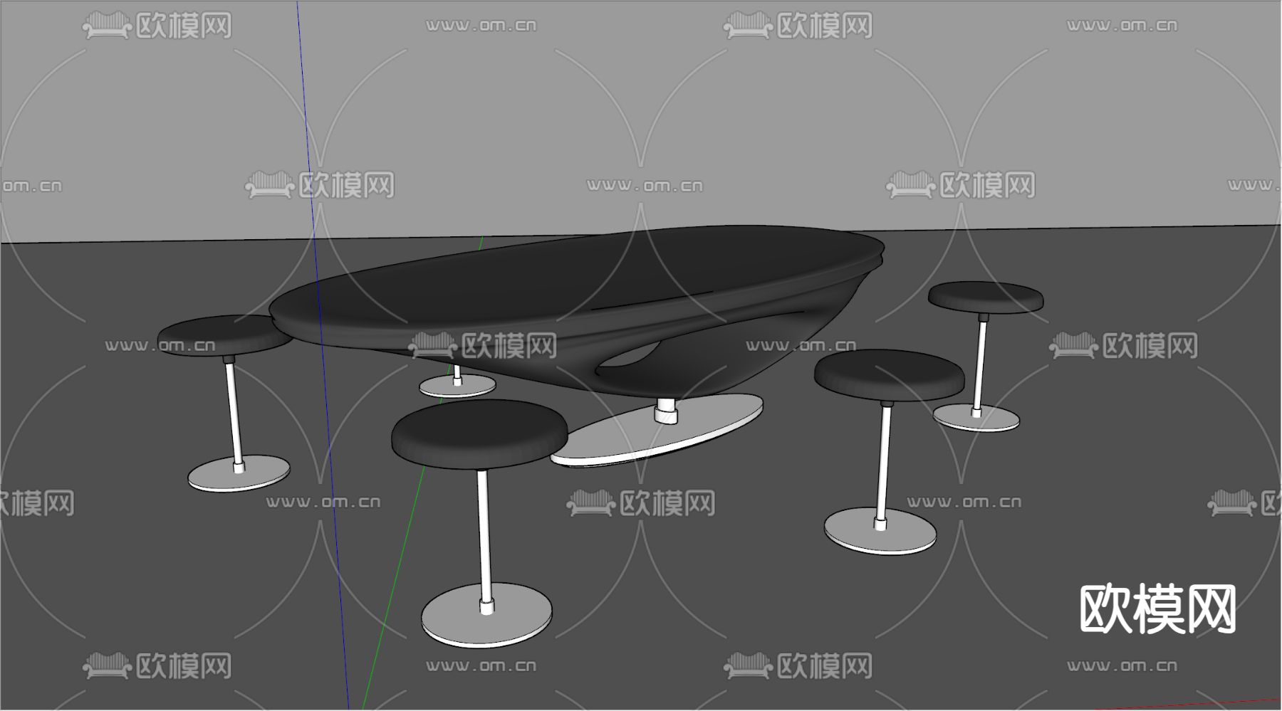 现代会议桌su模型下载（渲染图2）