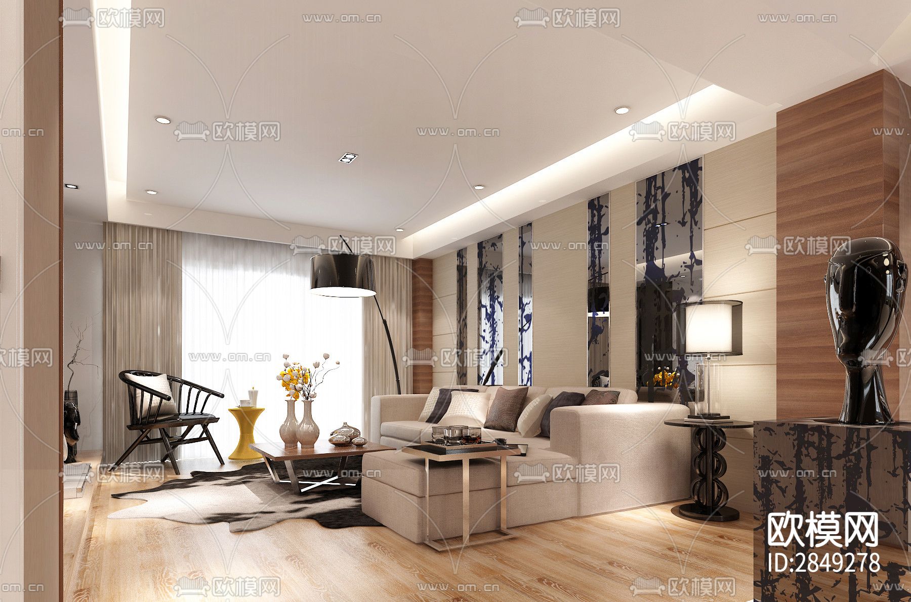 家装平层cad施工图下载（渲染图2）