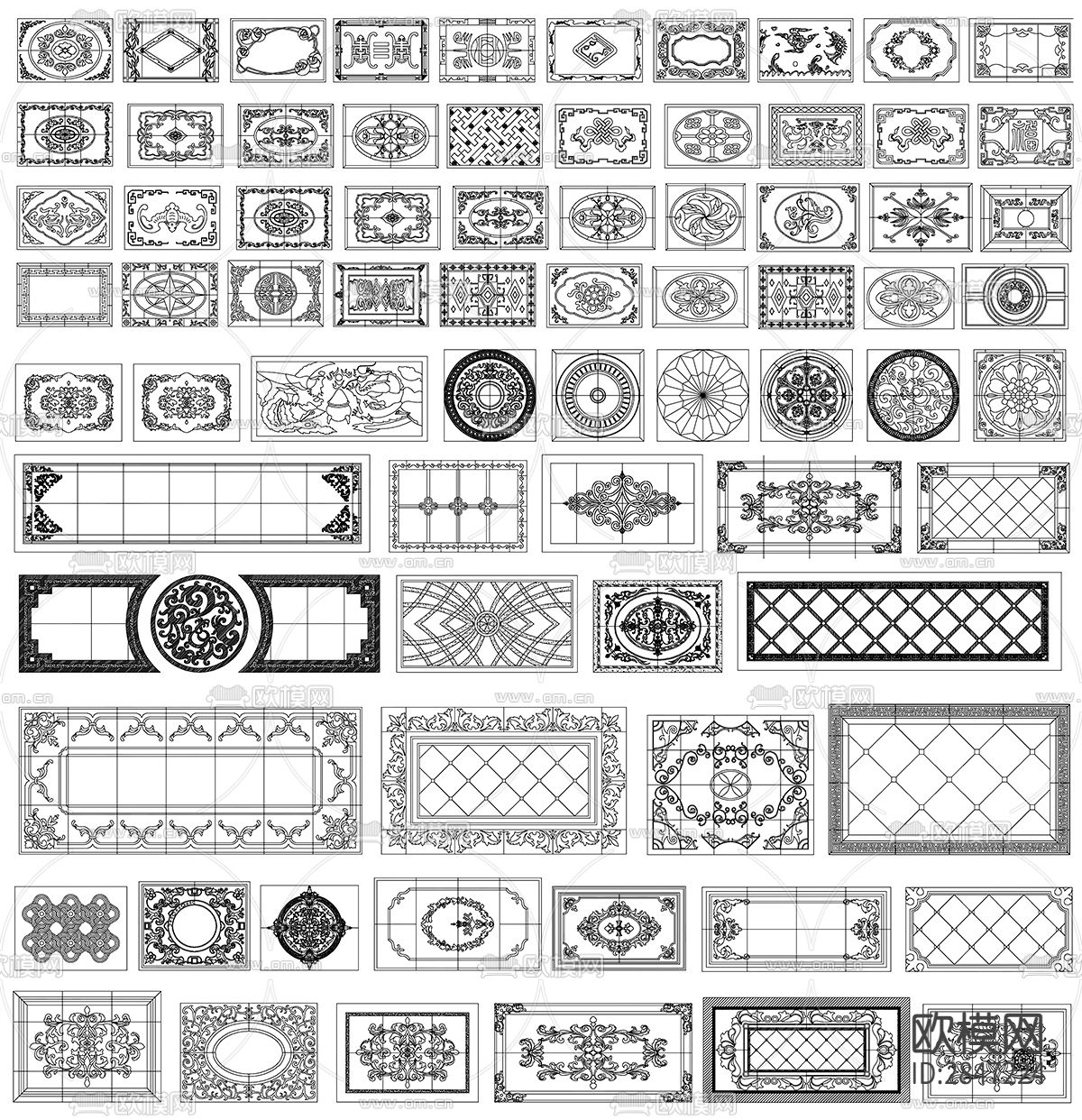 欧式中式风格地面石材拼花花纹边线cad图库下载（渲染图6）