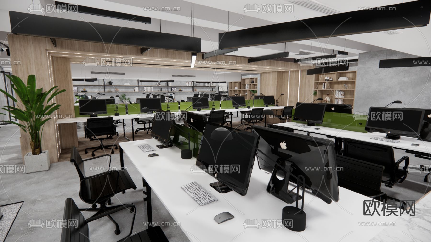 现代公共办公区su模型下载（渲染图1）